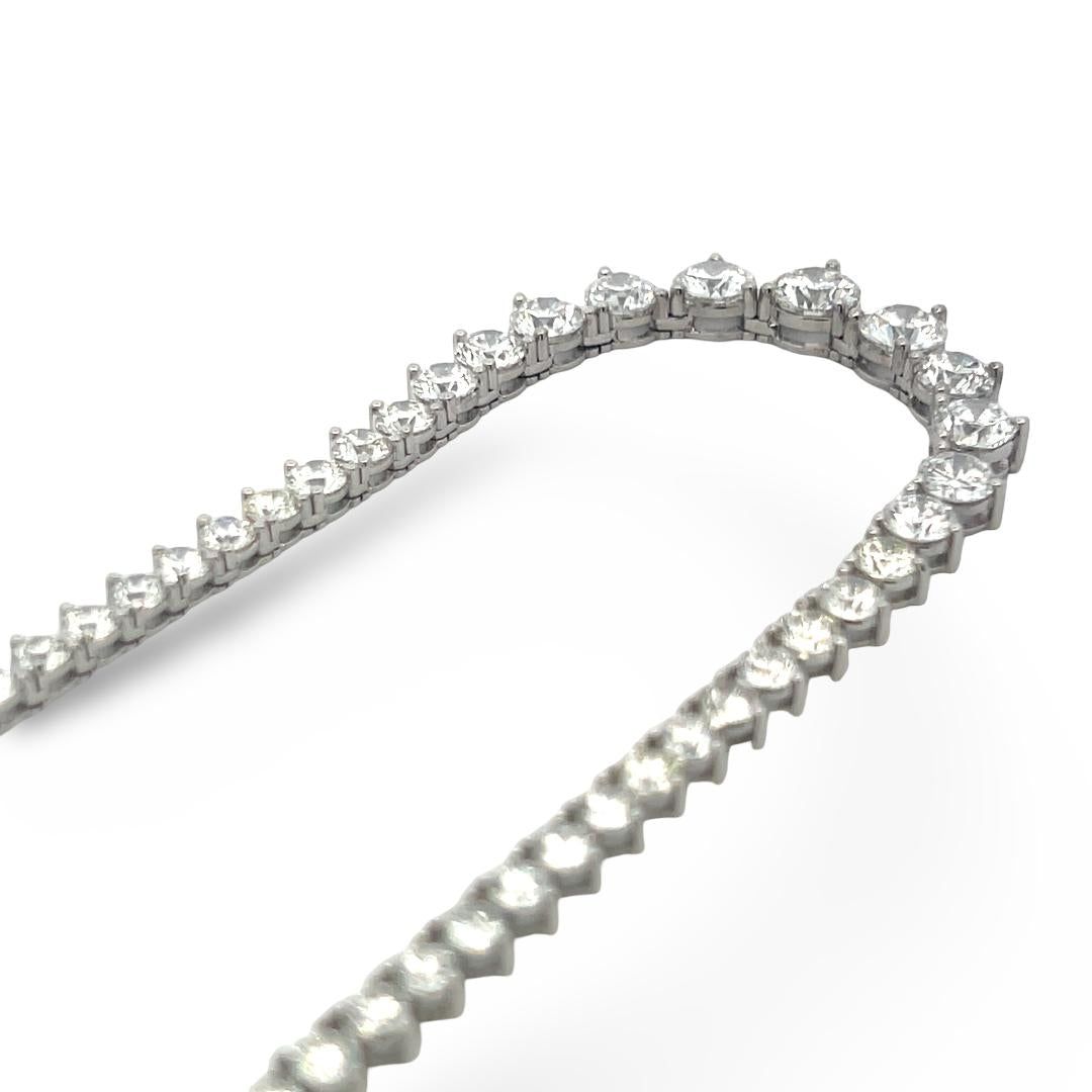 Vintage 18K White Gold Riviera Necklace with 31.68 Carat Round Diamonds GIA