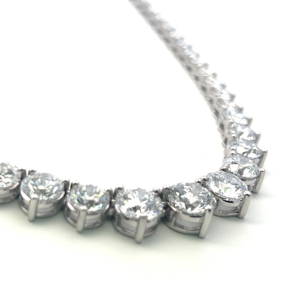 Vintage 18K White Gold Riviera Necklace with 31.68 Carat Round Diamonds GIA