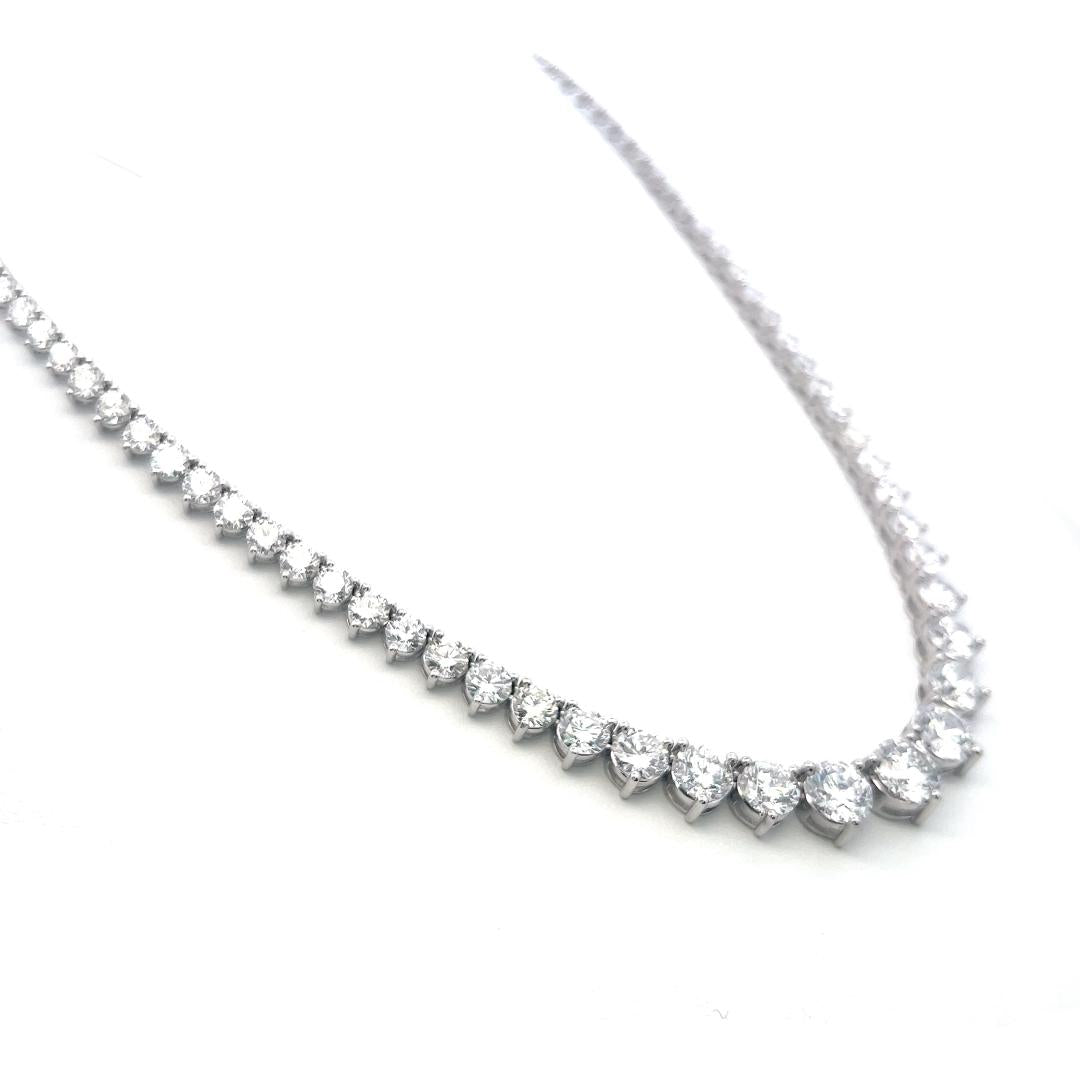 Vintage 18K White Gold Riviera Necklace with 31.68 Carat Round Diamonds GIA