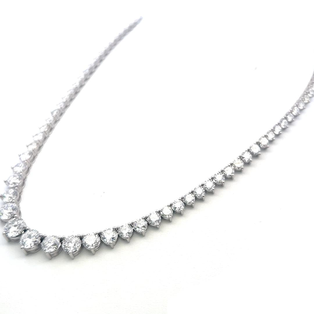 Vintage 18K White Gold Riviera Necklace with 31.68 Carat Round Diamonds GIA