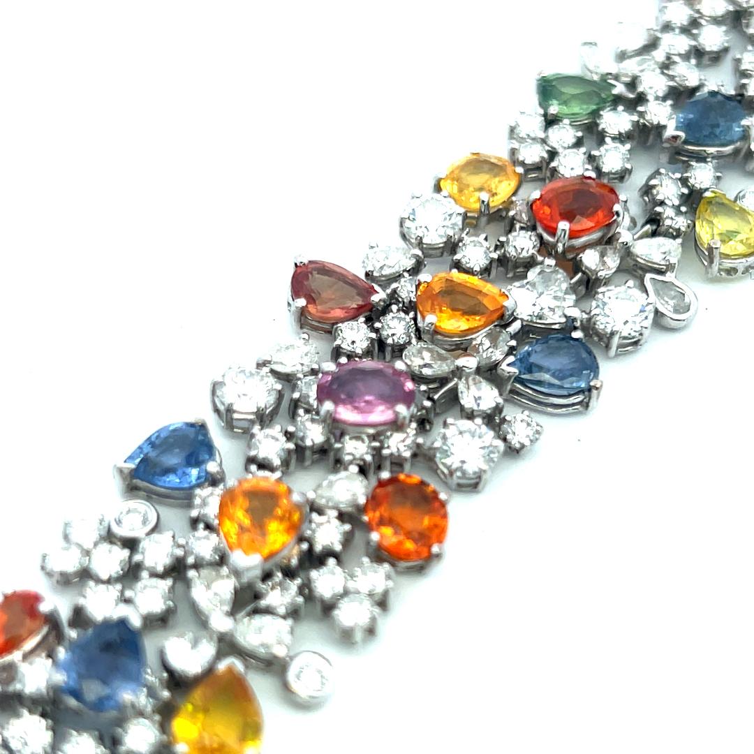 18K White Gold Link Bracelet with 8ct Mixed Shape Diamonds and 15ct Sapphires