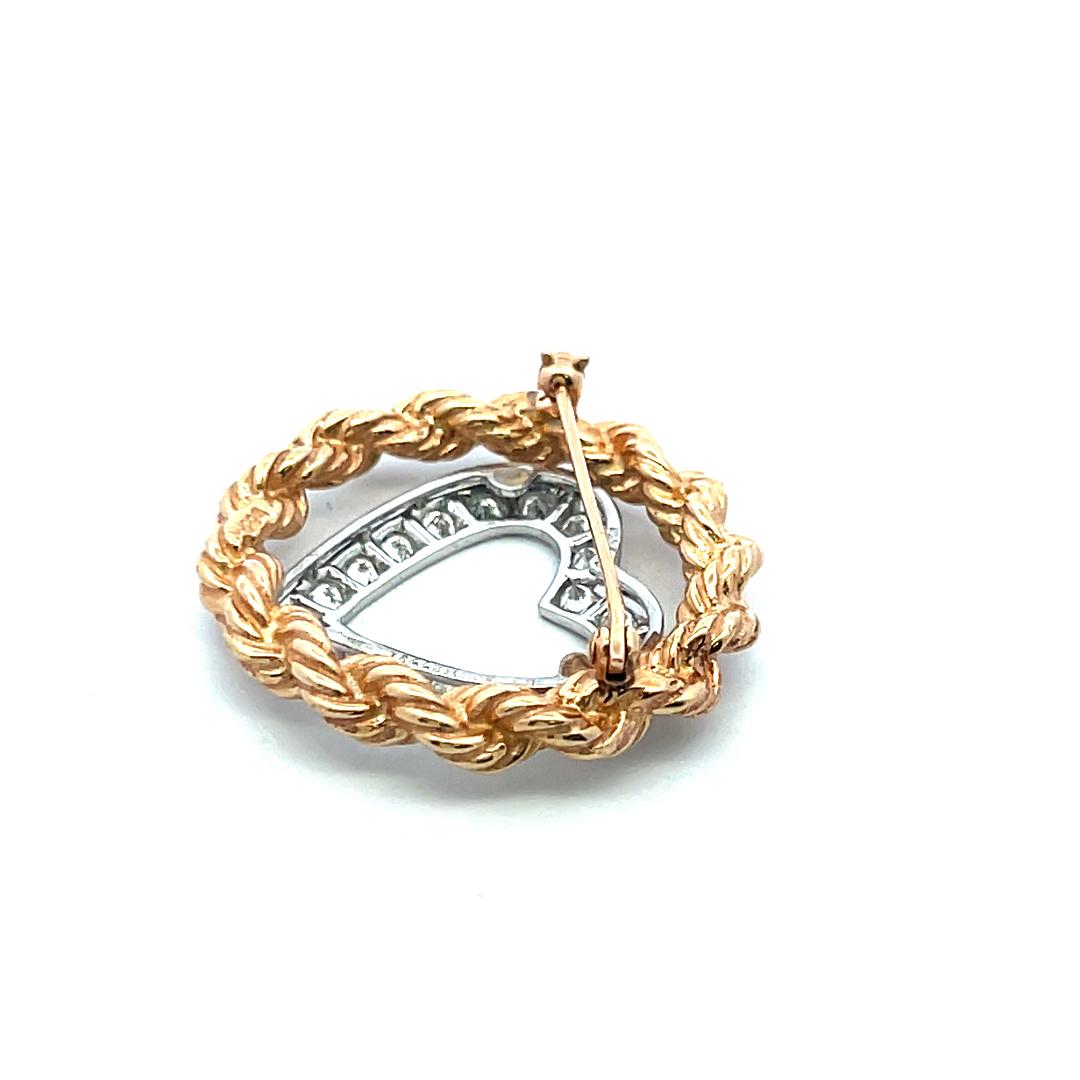 Vintage 18K Gold/Plat Pin Brooch with 1 Carat Round H VS Diamonds