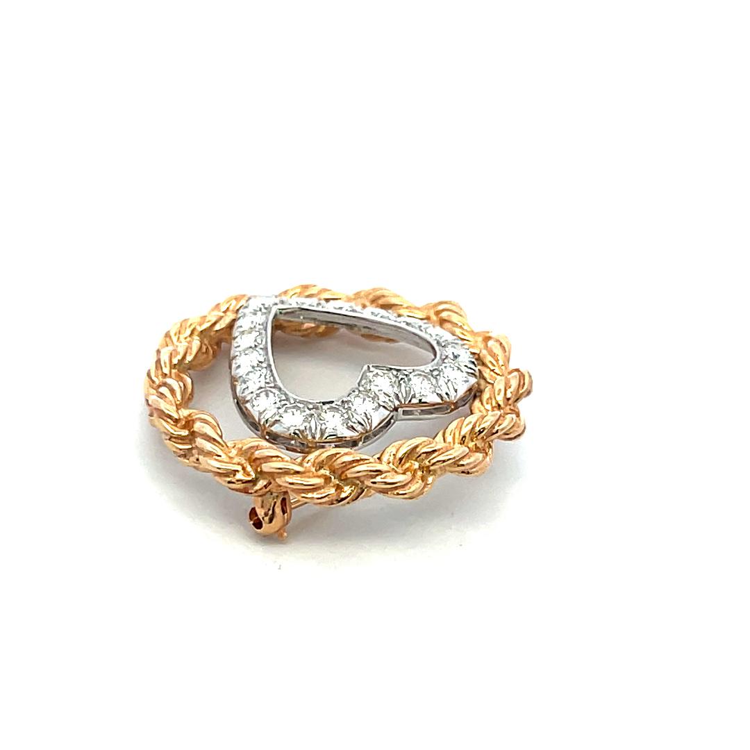 Vintage 18K Gold/Plat Pin Brooch with 1 Carat Round H VS Diamonds