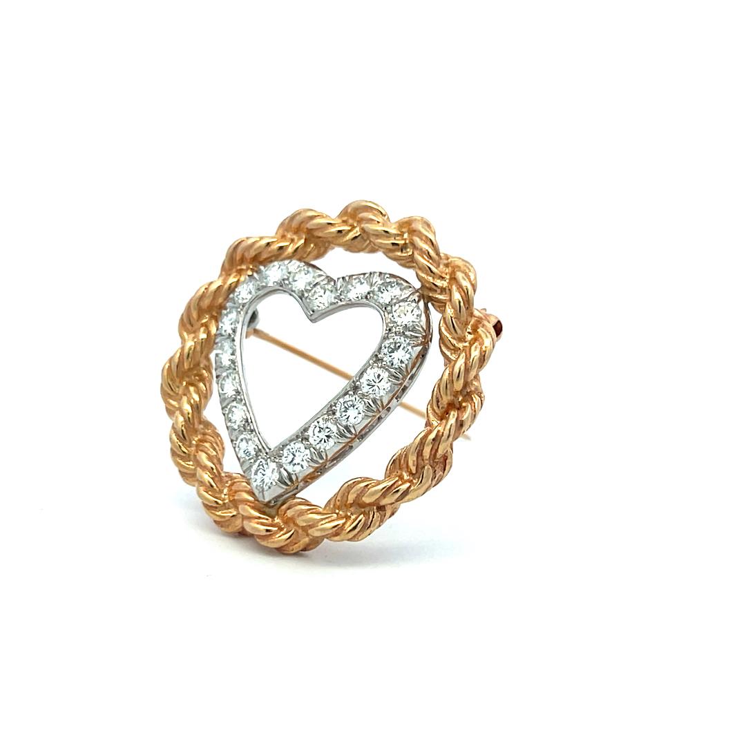 Vintage 18K Gold/Plat Pin Brooch with 1 Carat Round H VS Diamonds