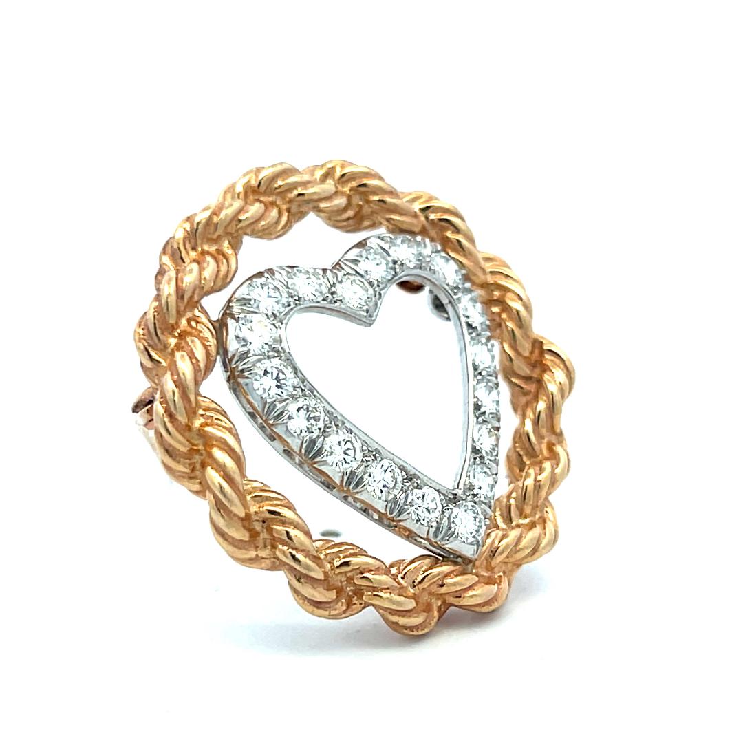 Vintage 18K Gold/Plat Pin Brooch with 1 Carat Round H VS Diamonds