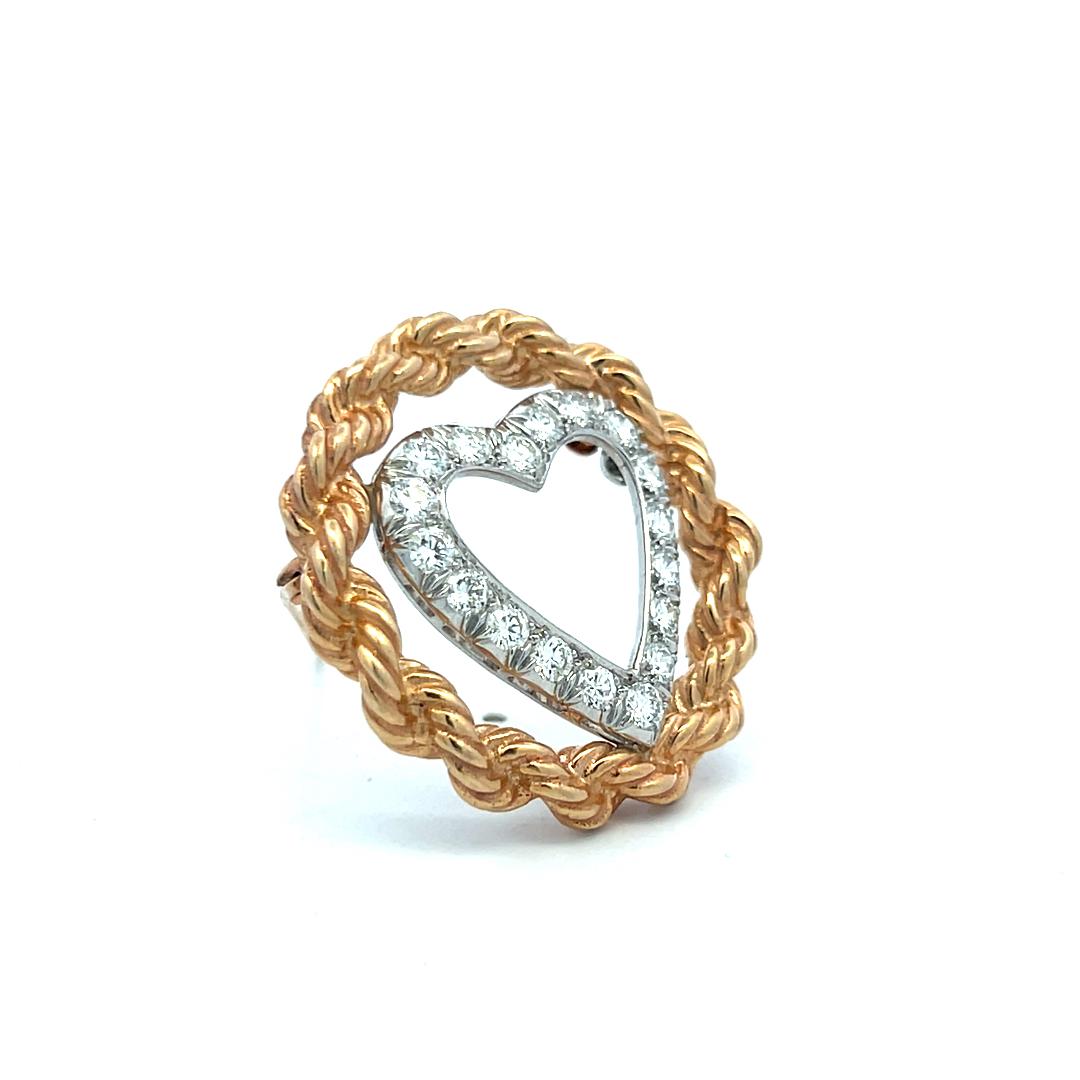 Vintage 18K Gold/Plat Pin Brooch with 1 Carat Round H VS Diamonds