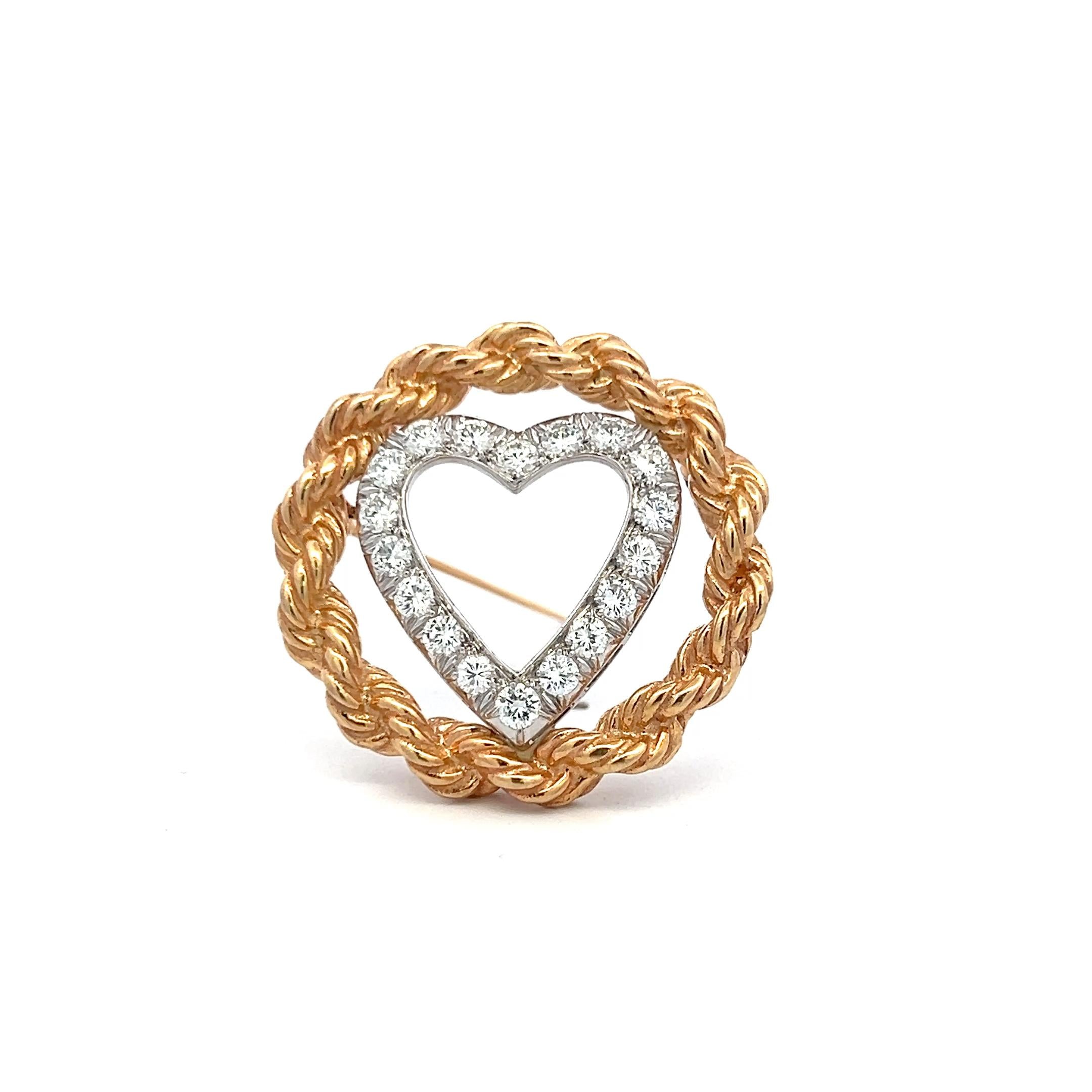 Vintage 18K Gold/Plat Pin Brooch with 1 Carat Round H VS Diamonds
