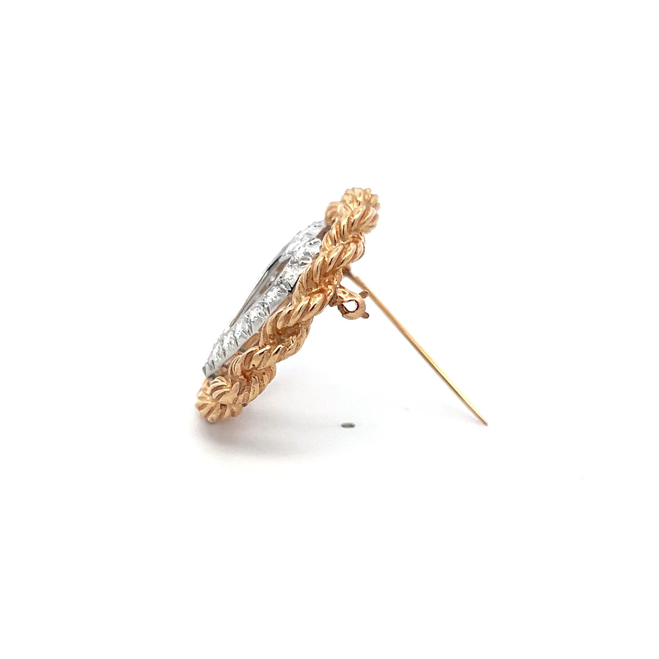 Vintage 18K Gold/Plat Pin Brooch with 1 Carat Round H VS Diamonds