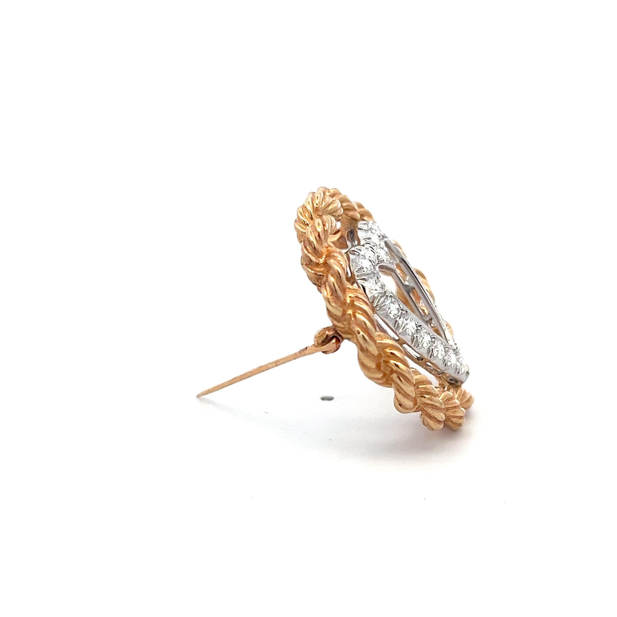 Vintage 18K Gold/Plat Pin Brooch with 1 Carat Round H VS Diamonds