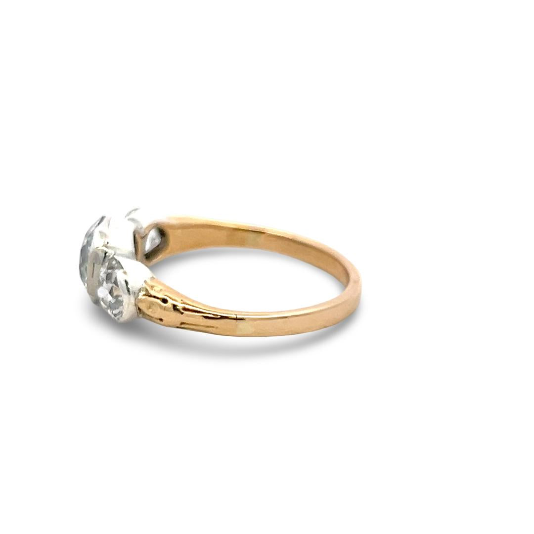14K Yellow Gold Silver Three-Stone Ring 3.49ct Old European Cut Diamonds GIA