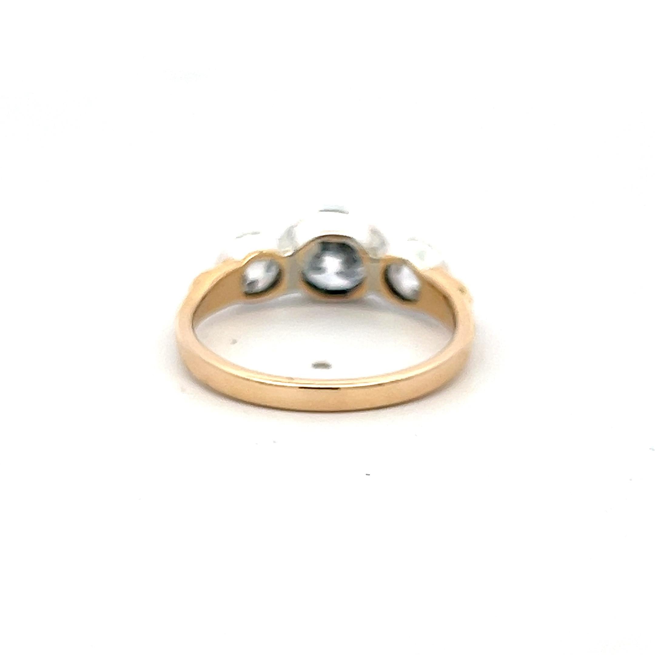 14K Yellow Gold Silver Three-Stone Ring 3.49ct Old European Cut Diamonds GIA