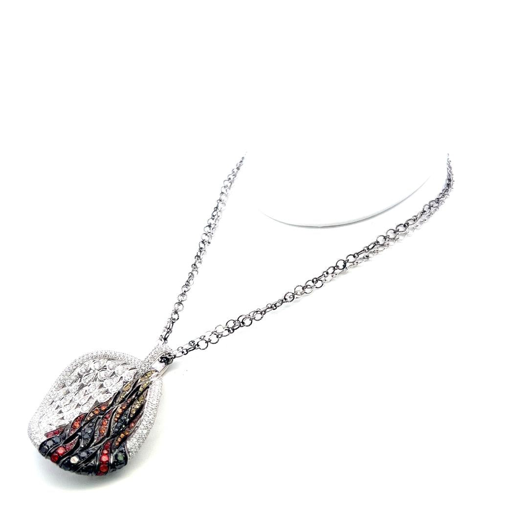 Vintage 18K White Gold Pendant Necklace with 6.7 Carat Round Diamonds 16 Inch