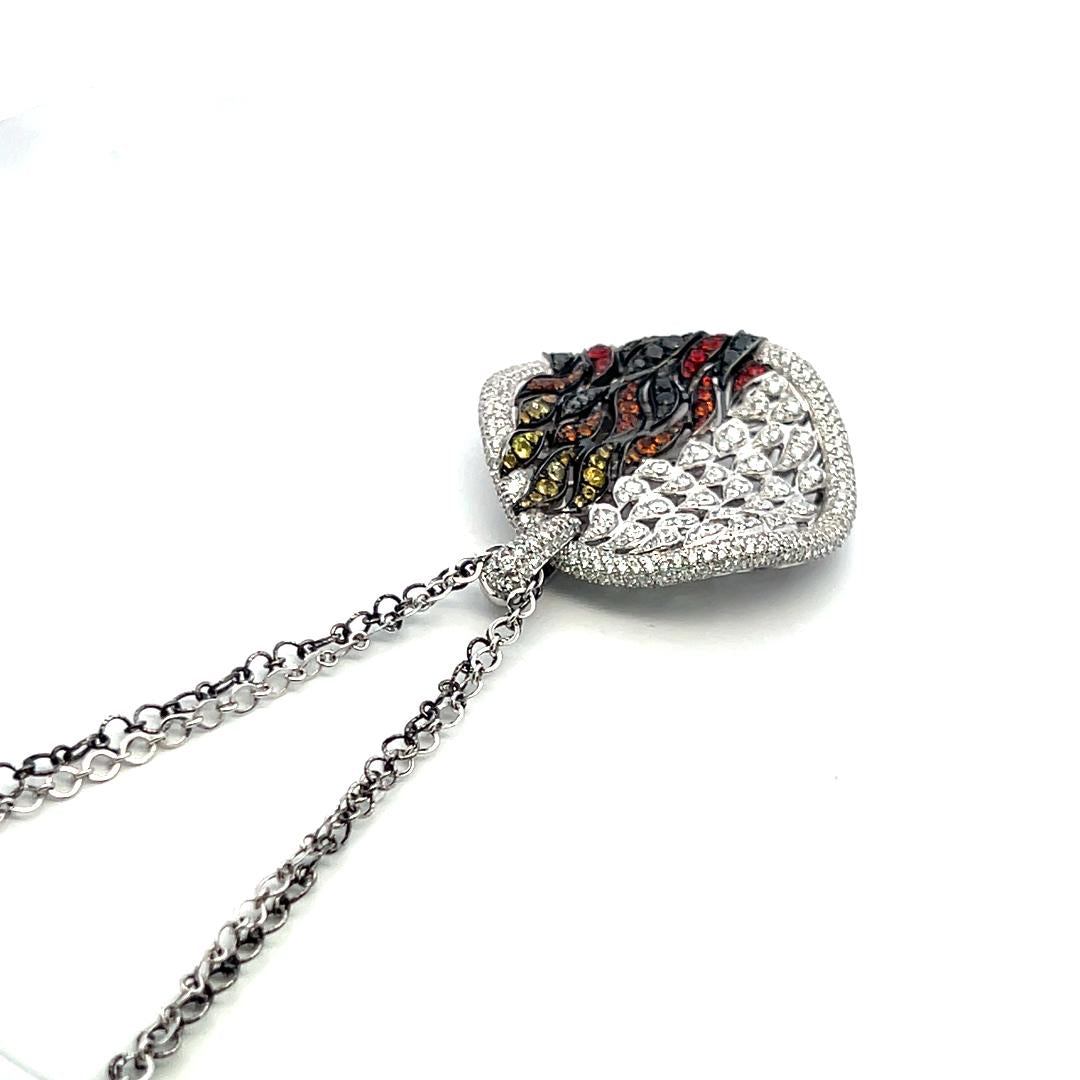 Vintage 18K White Gold Pendant Necklace with 6.7 Carat Round Diamonds 16 Inch