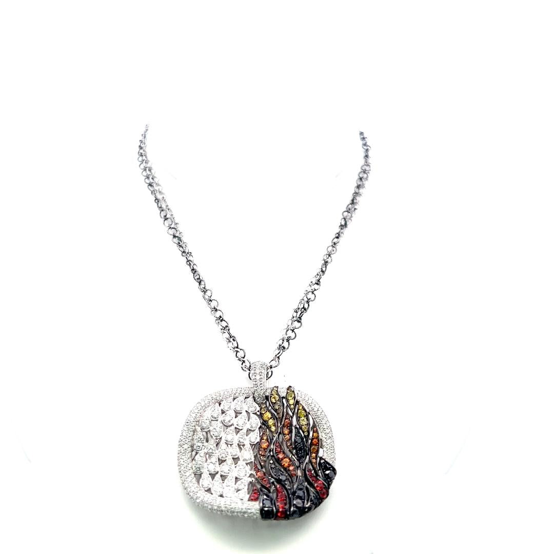 Vintage 18K White Gold Pendant Necklace with 6.7 Carat Round Diamonds 16 Inch