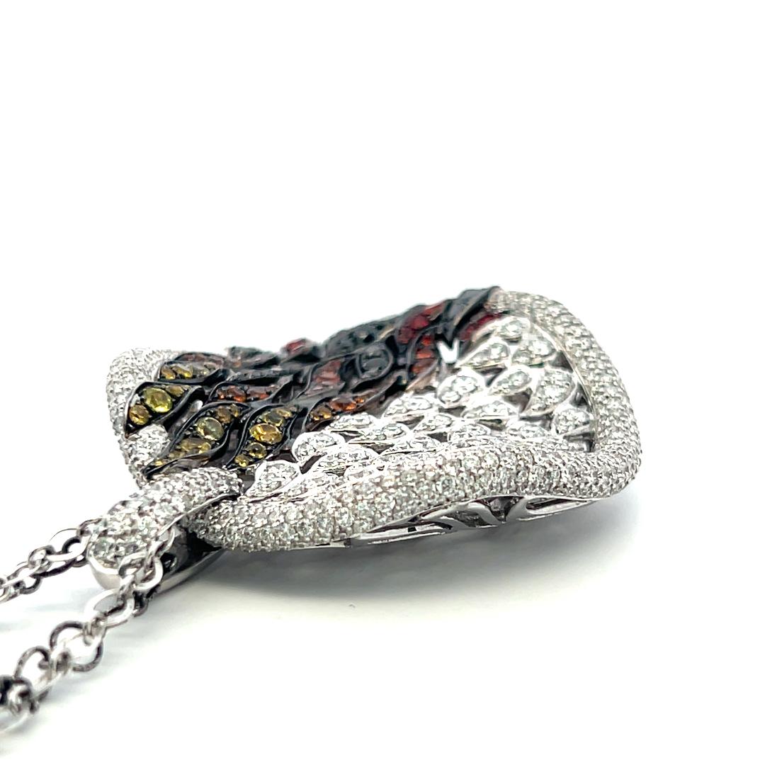 Vintage 18K White Gold Pendant Necklace with 6.7 Carat Round Diamonds 16 Inch