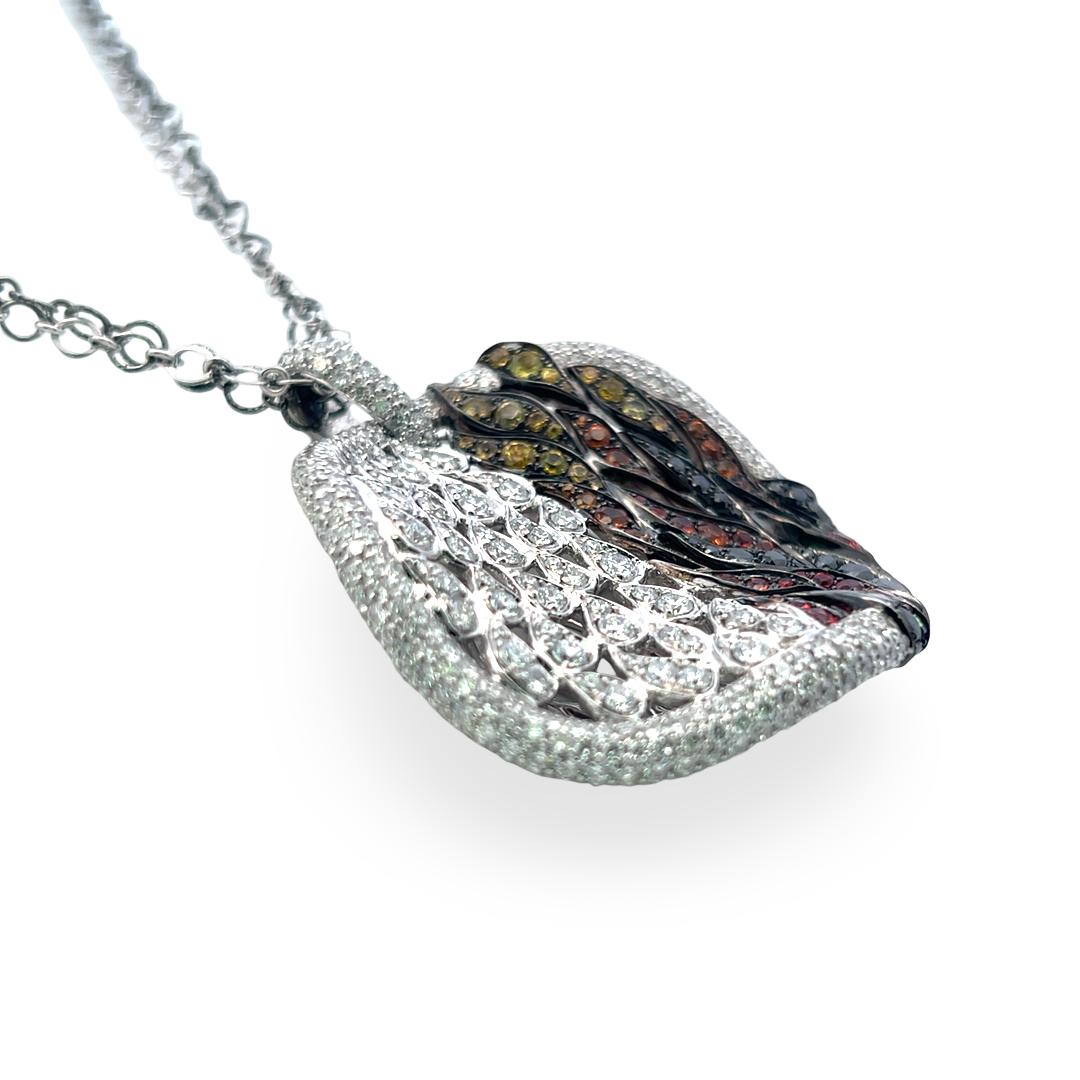 Vintage 18K White Gold Pendant Necklace with 6.7 Carat Round Diamonds 16 Inch