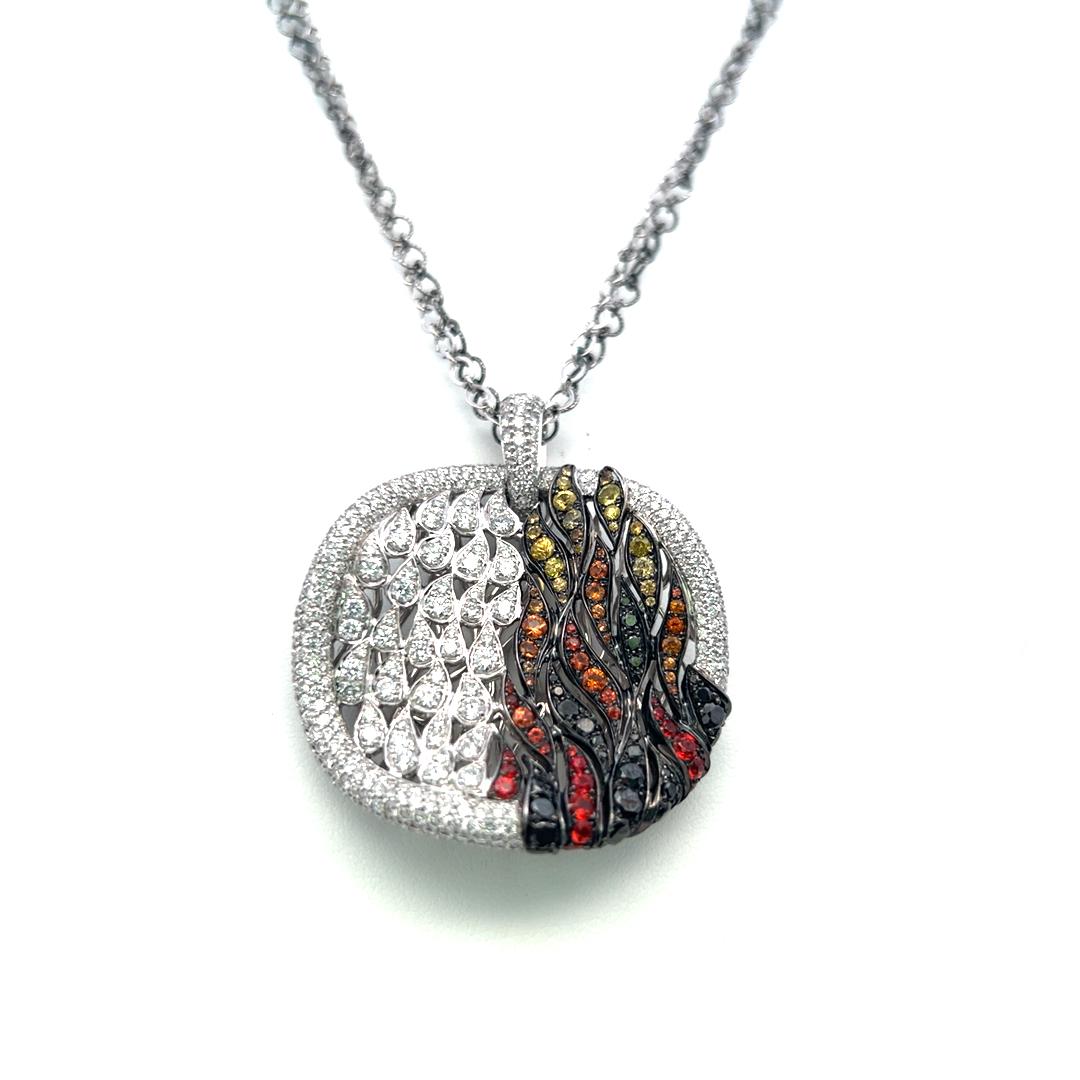 Vintage 18K White Gold Pendant Necklace with 6.7 Carat Round Diamonds 16 Inch
