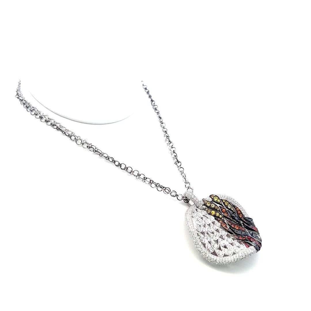Vintage 18K White Gold Pendant Necklace with 6.7 Carat Round Diamonds 16 Inch