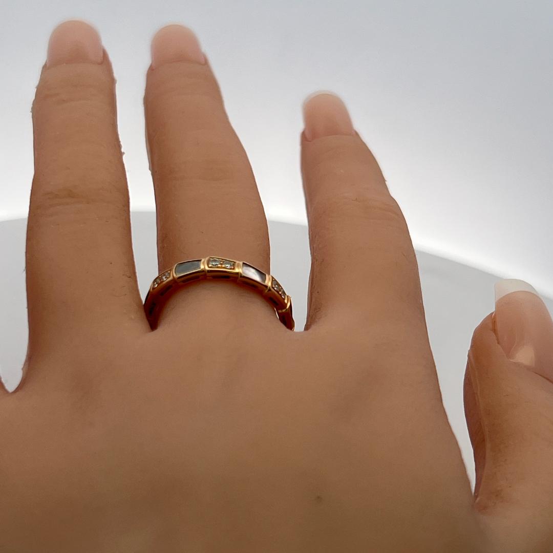 Bvlgari 18K Rose Gold Serpenti Ring with 0.35 Carat Round F VS Diamond Size 8.75