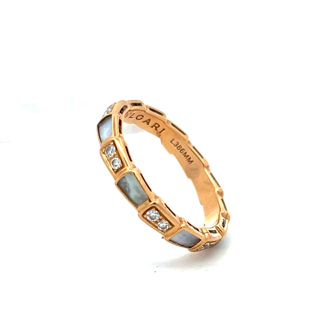 Bvlgari 18K Rose Gold Serpenti Ring with 0.35 Carat Round F VS Diamond Size 8.75