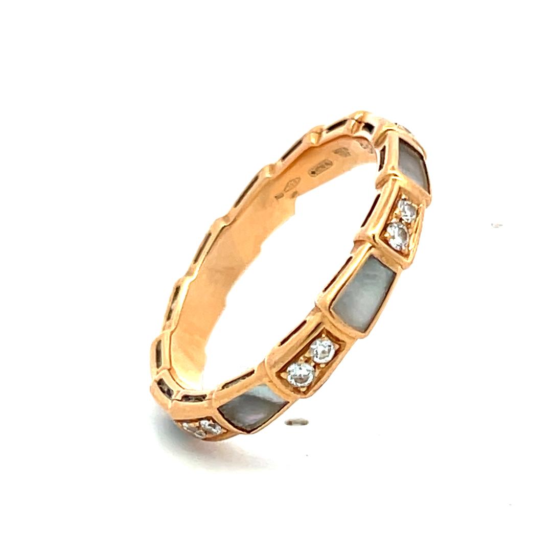 Bvlgari 18K Rose Gold Serpenti Ring with 0.35 Carat Round F VS Diamond Size 8.75
