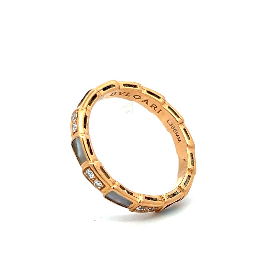 Bvlgari 18K Rose Gold Serpenti Ring with 0.35 Carat Round F VS Diamond Size 8.75