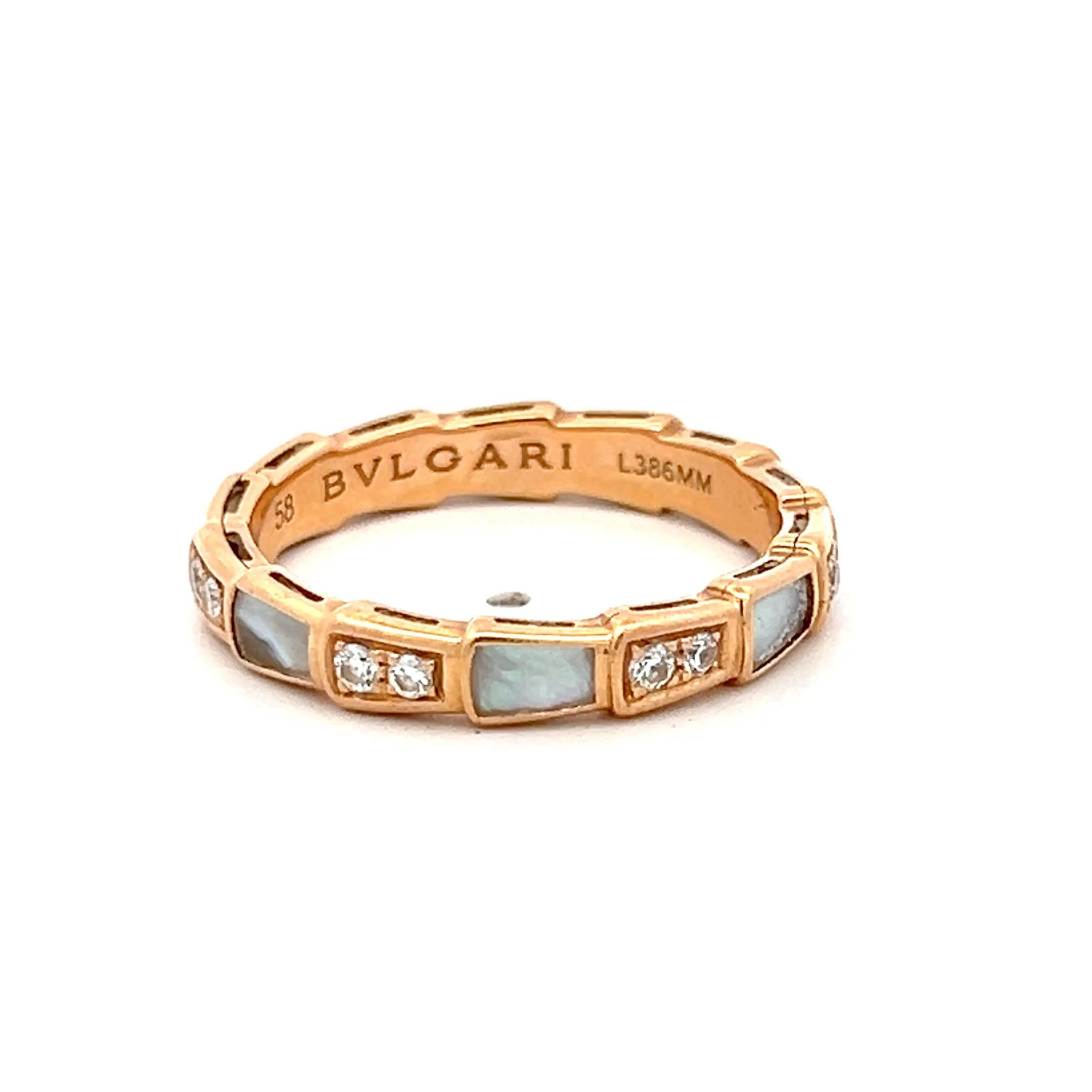 Bvlgari 18K Rose Gold Serpenti Ring with 0.35 Carat Round F VS Diamond Size 8.75