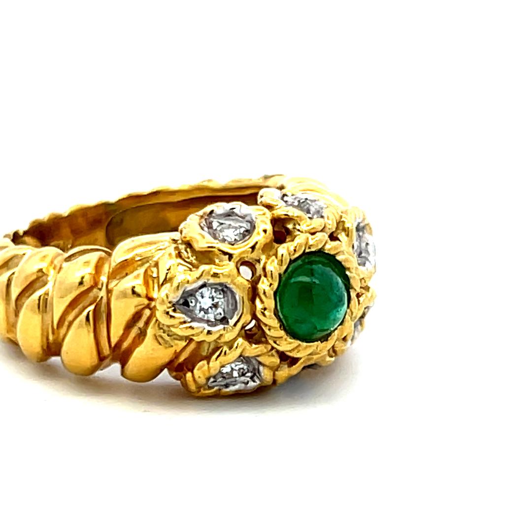 18K YG Cocktail Ring with 0.07 Ct Round I SI Diamonds 0.65 Ct Emerald Size 6.5