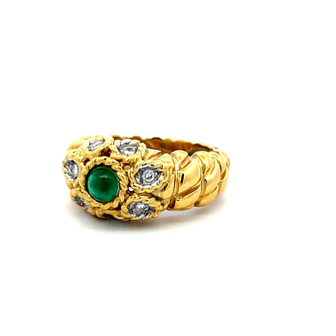 18K YG Cocktail Ring with 0.07 Ct Round I SI Diamonds 0.65 Ct Emerald Size 6.5