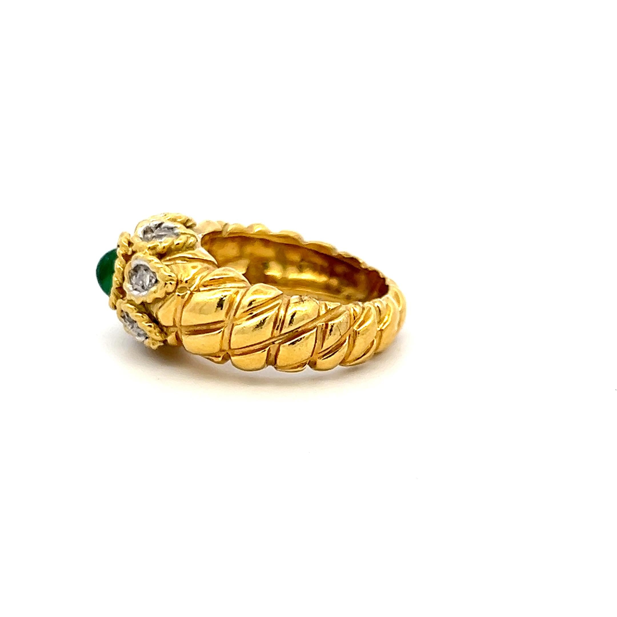 18K YG Cocktail Ring with 0.07 Ct Round I SI Diamonds 0.65 Ct Emerald Size 6.5