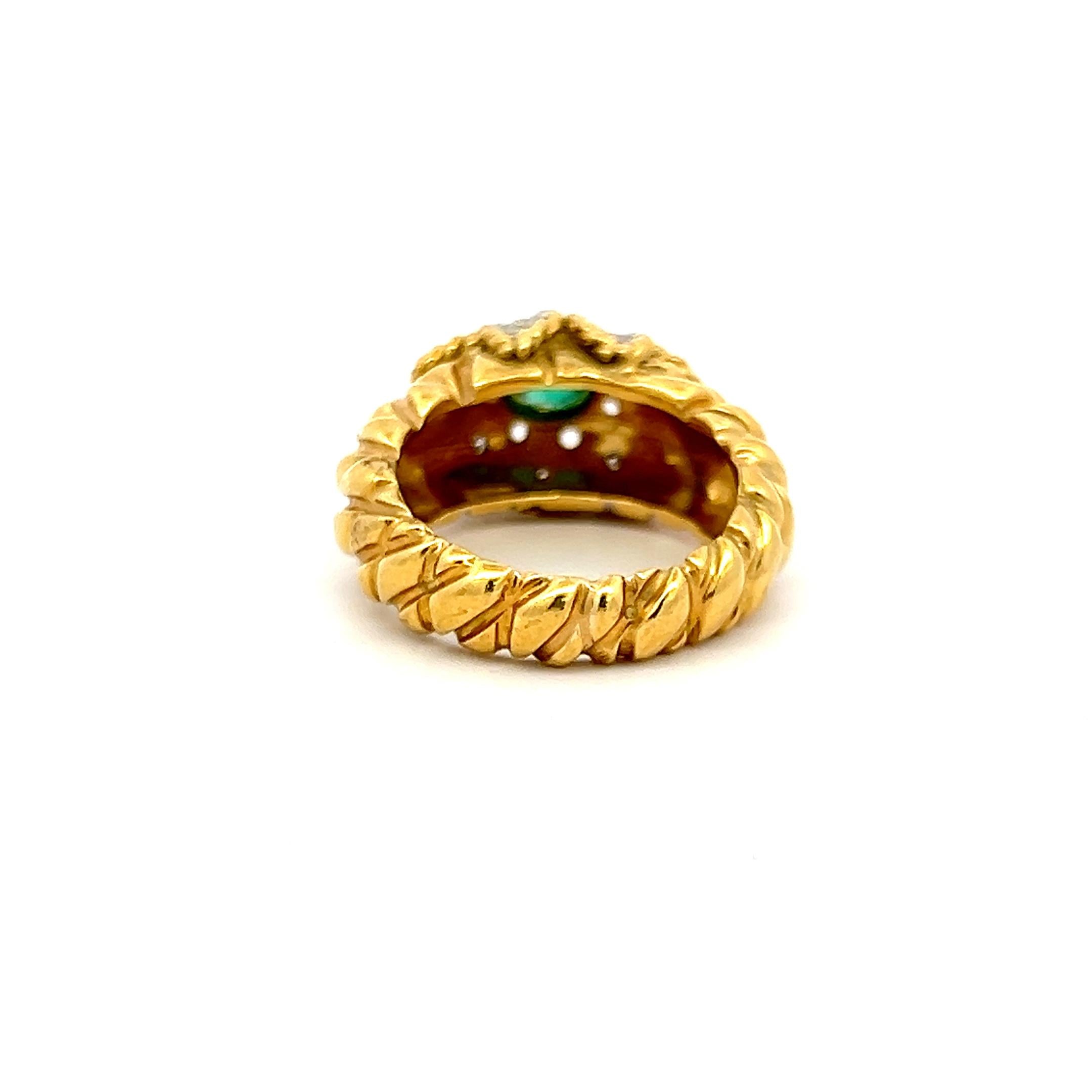 18K YG Cocktail Ring with 0.07 Ct Round I SI Diamonds 0.65 Ct Emerald Size 6.5