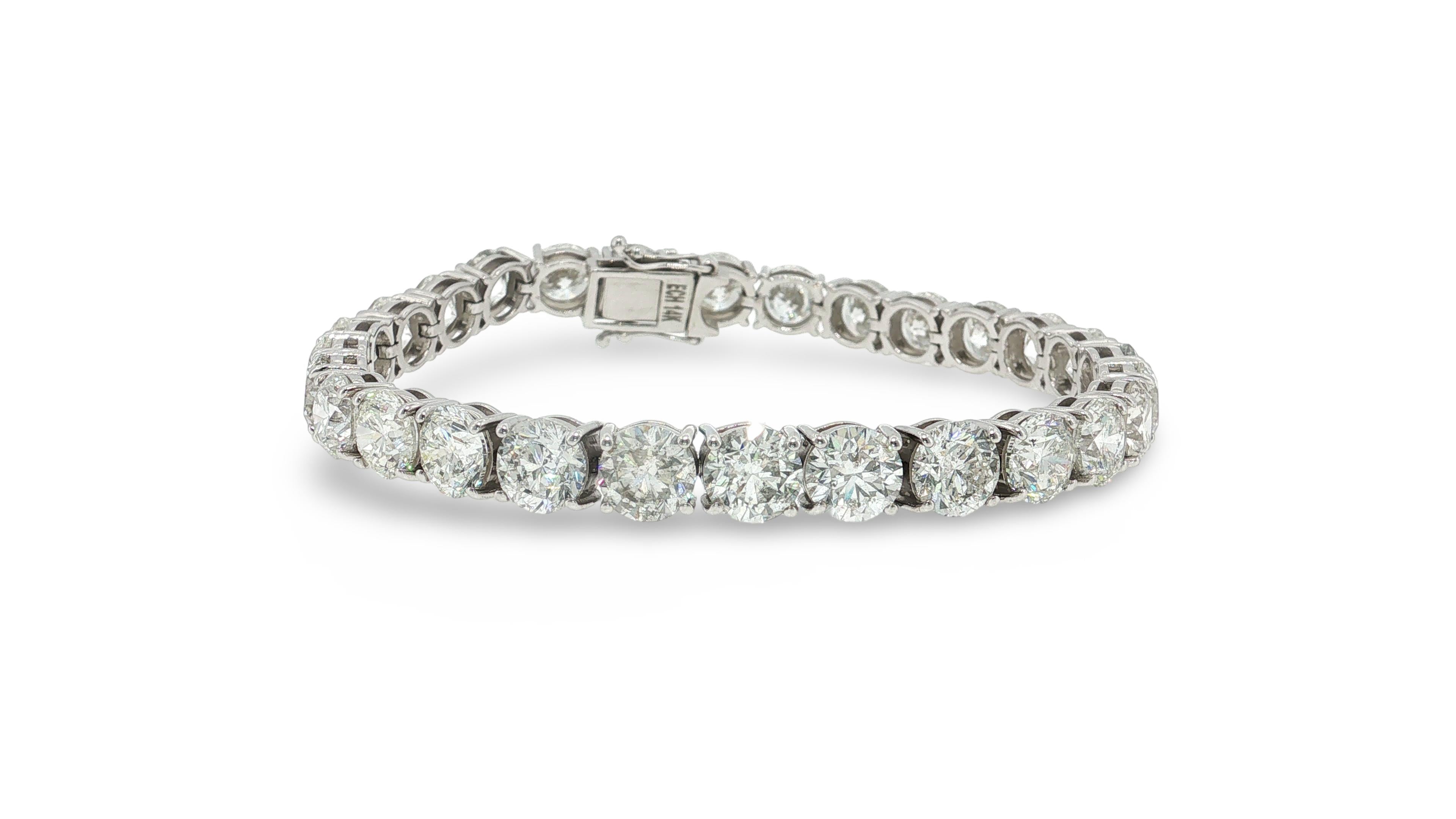 14K White Gold Tennis Bracelet with 28 Carat Round F-SI Diamonds