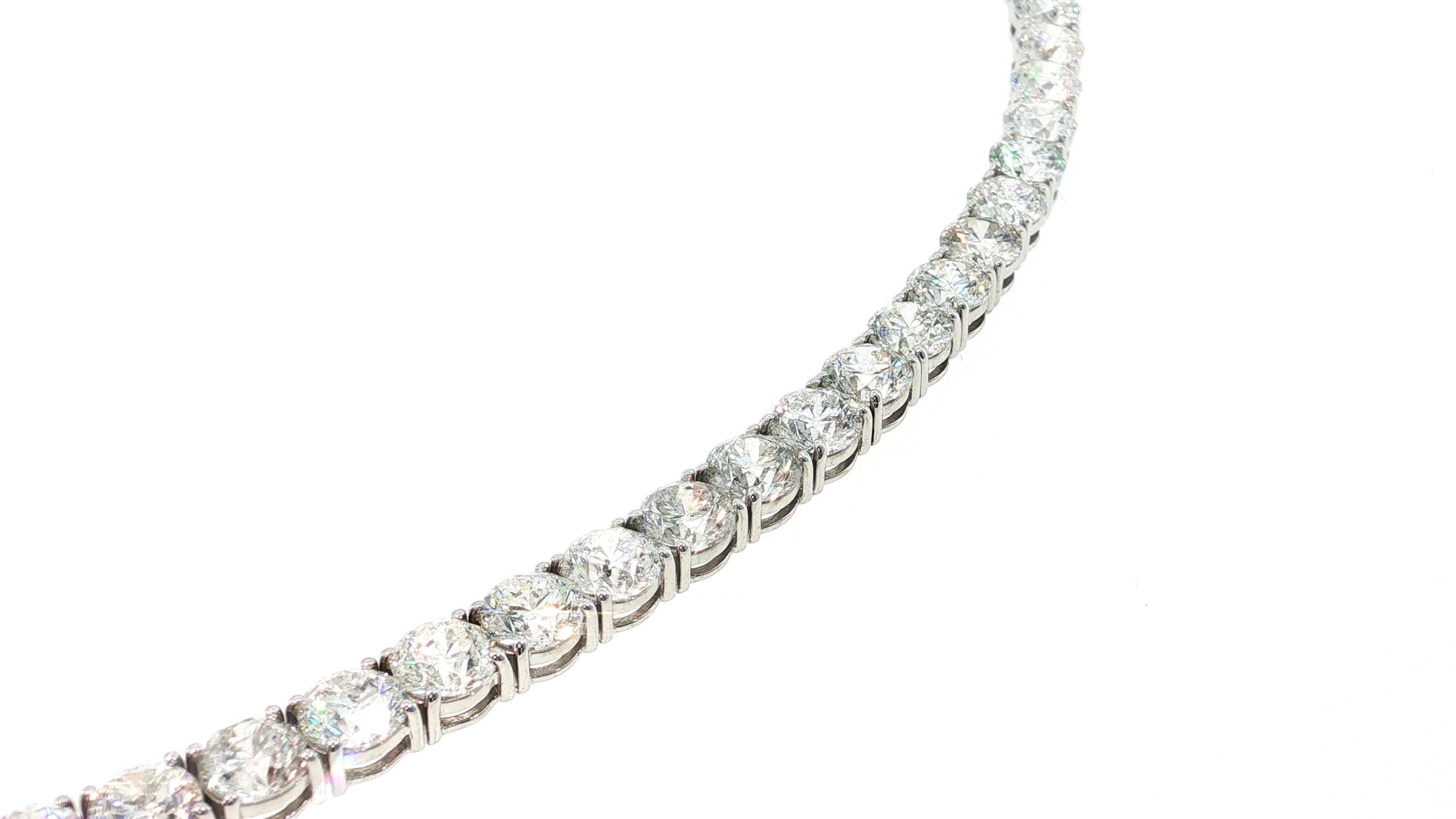 14K White Gold Tennis Bracelet with 28 Carat Round F-SI Diamonds