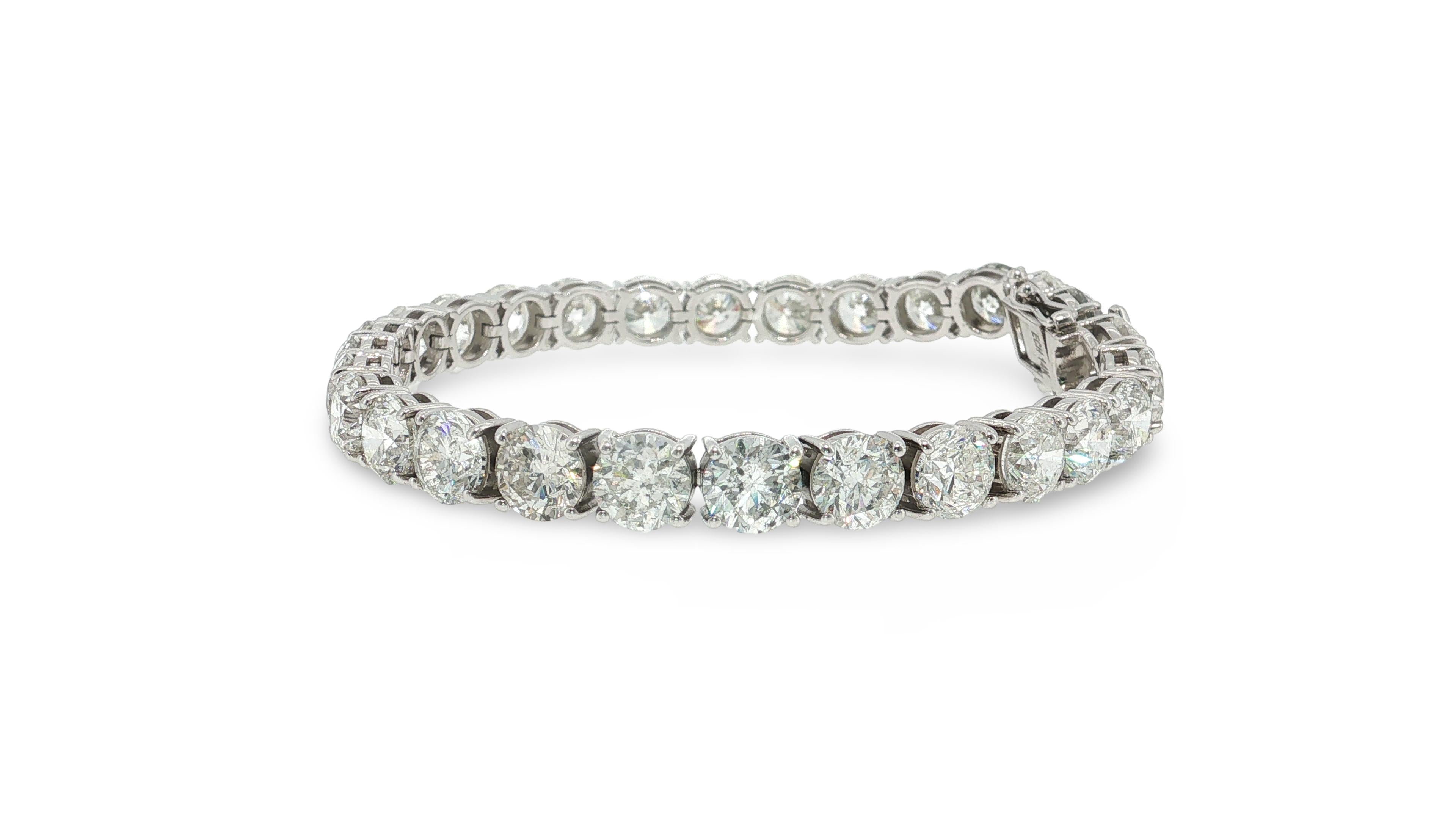 14K White Gold Tennis Bracelet with 28 Carat Round F-SI Diamonds