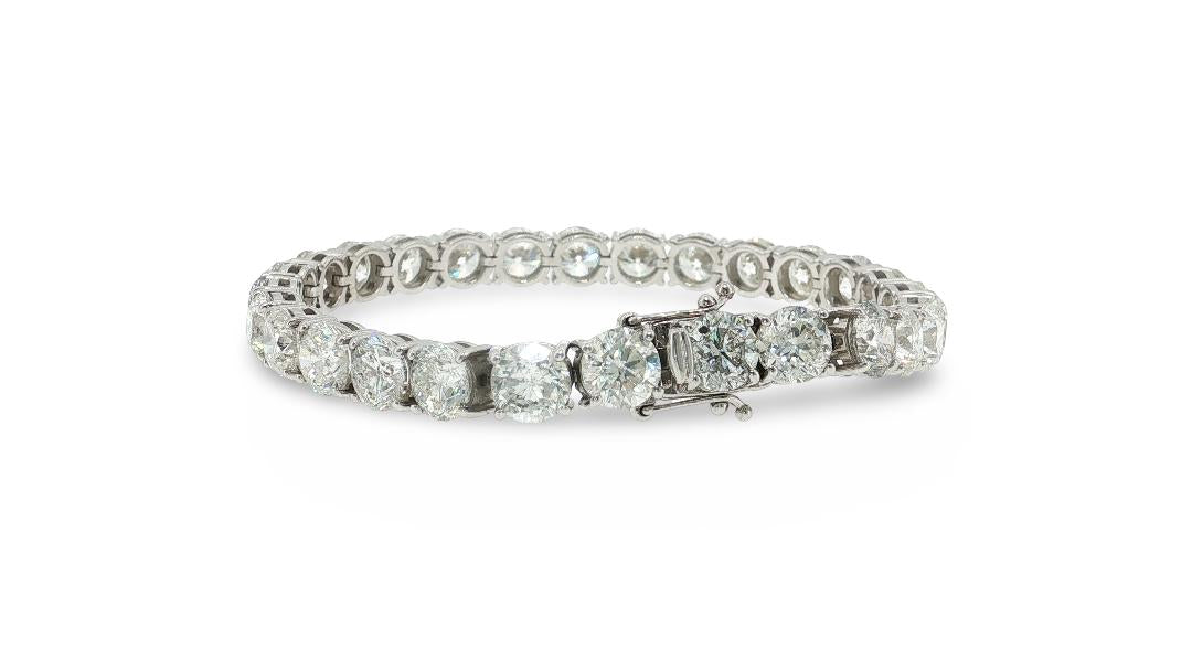 14K White Gold Tennis Bracelet with 28 Carat Round F-SI Diamonds