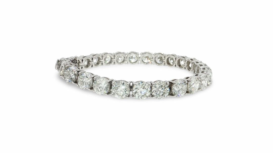 14K White Gold Tennis Bracelet with 28 Carat Round F-SI Diamonds