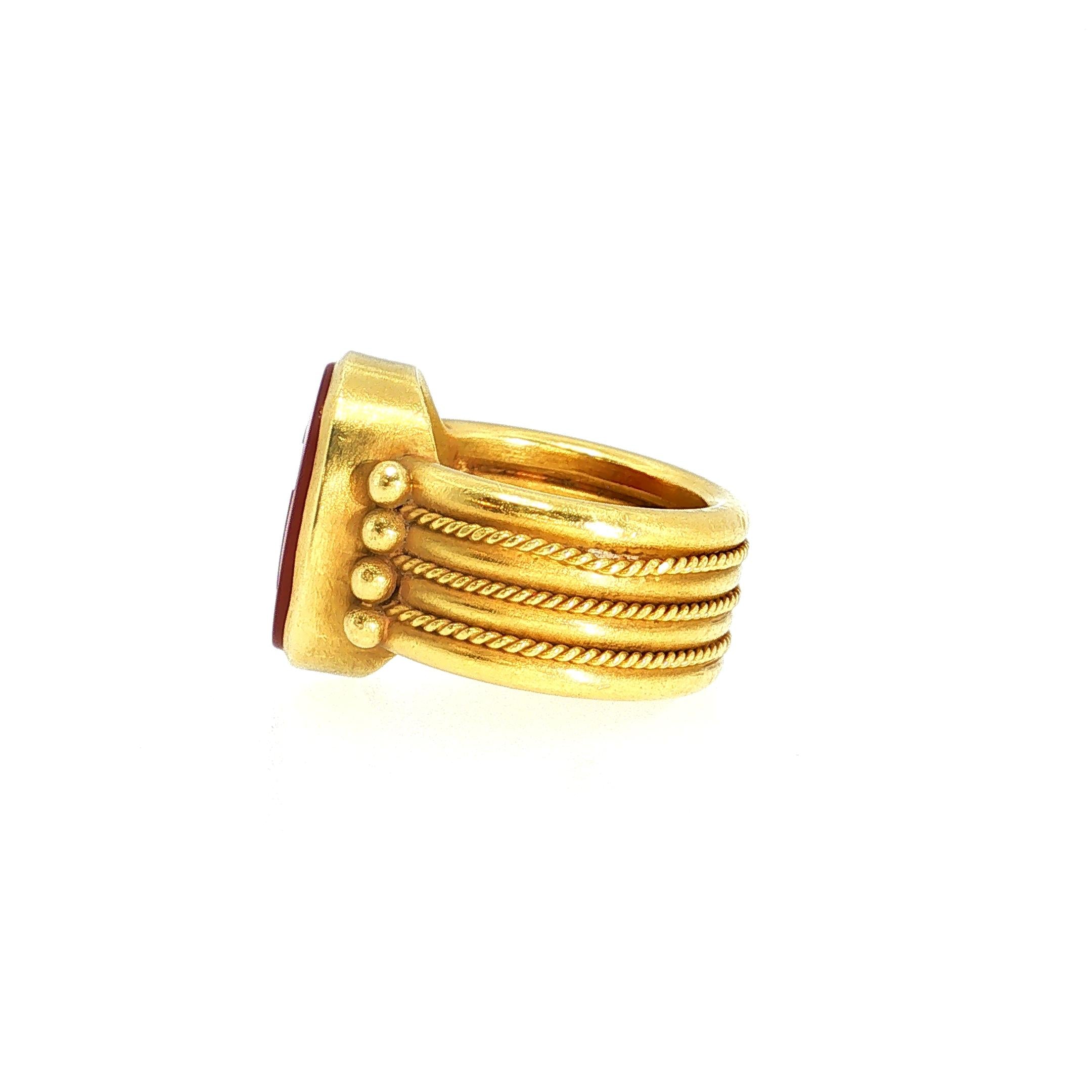 Vintage 18K Yellow Gold Cocktail Ring with 15.1x11.3 MM Carnelian Size 5.75