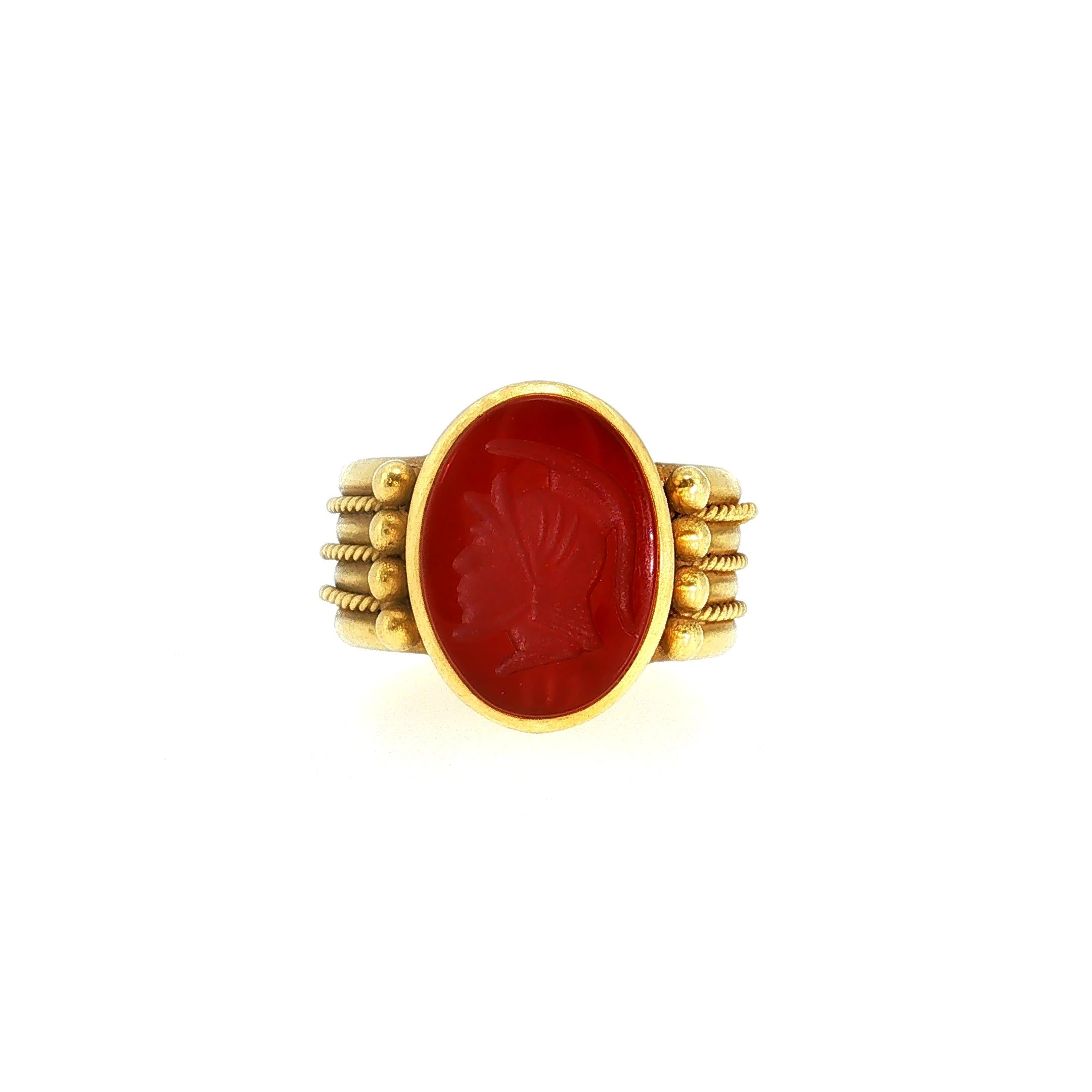 Vintage 18K Yellow Gold Cocktail Ring with 15.1x11.3 MM Carnelian Size 5.75