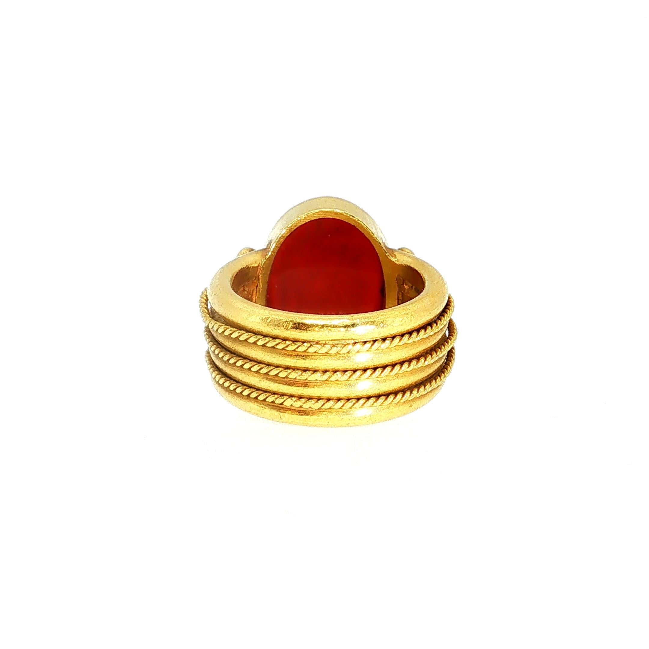 Vintage 18K Yellow Gold Cocktail Ring with 15.1x11.3 MM Carnelian Size 5.75