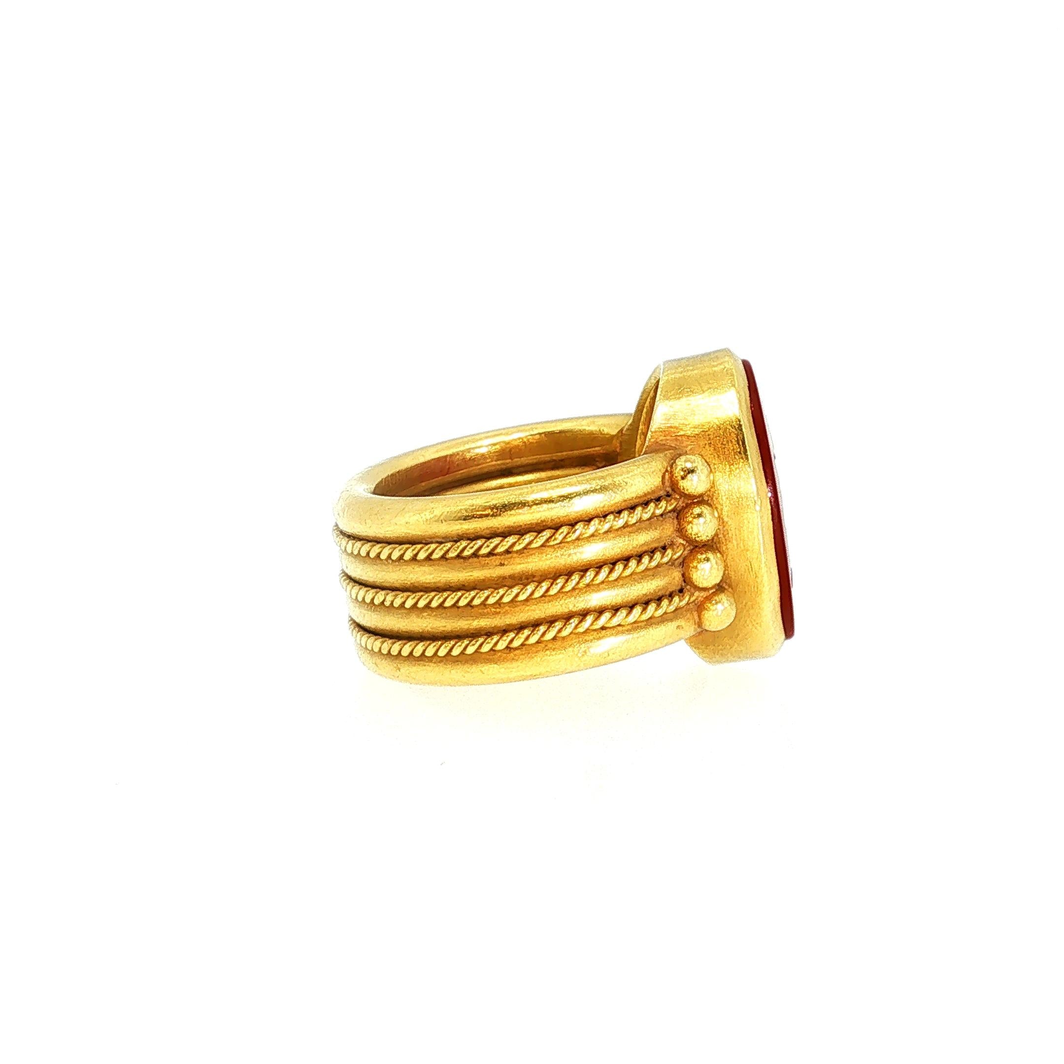 Vintage 18K Yellow Gold Cocktail Ring with 15.1x11.3 MM Carnelian Size 5.75