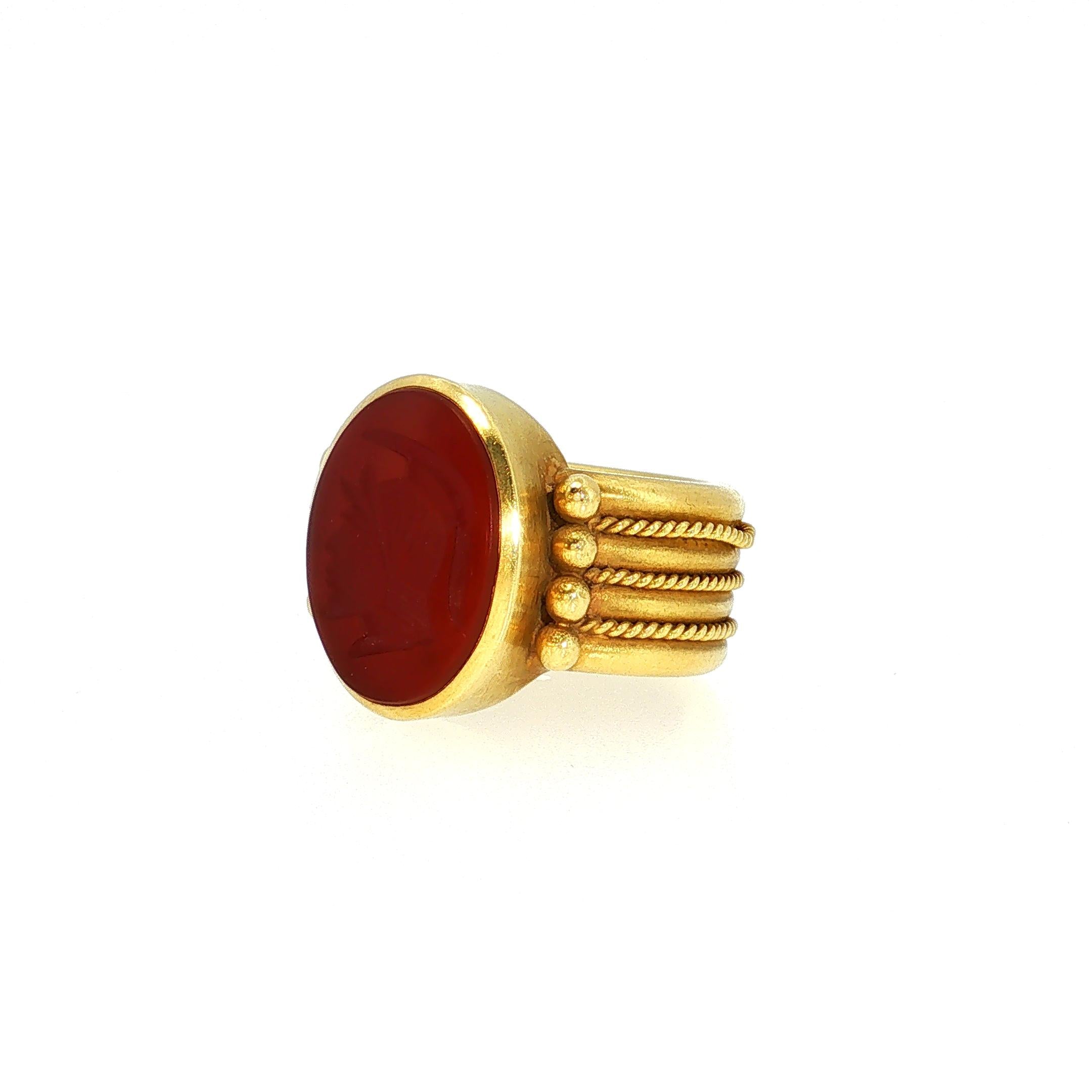 Vintage 18K Yellow Gold Cocktail Ring with 15.1x11.3 MM Carnelian Size 5.75