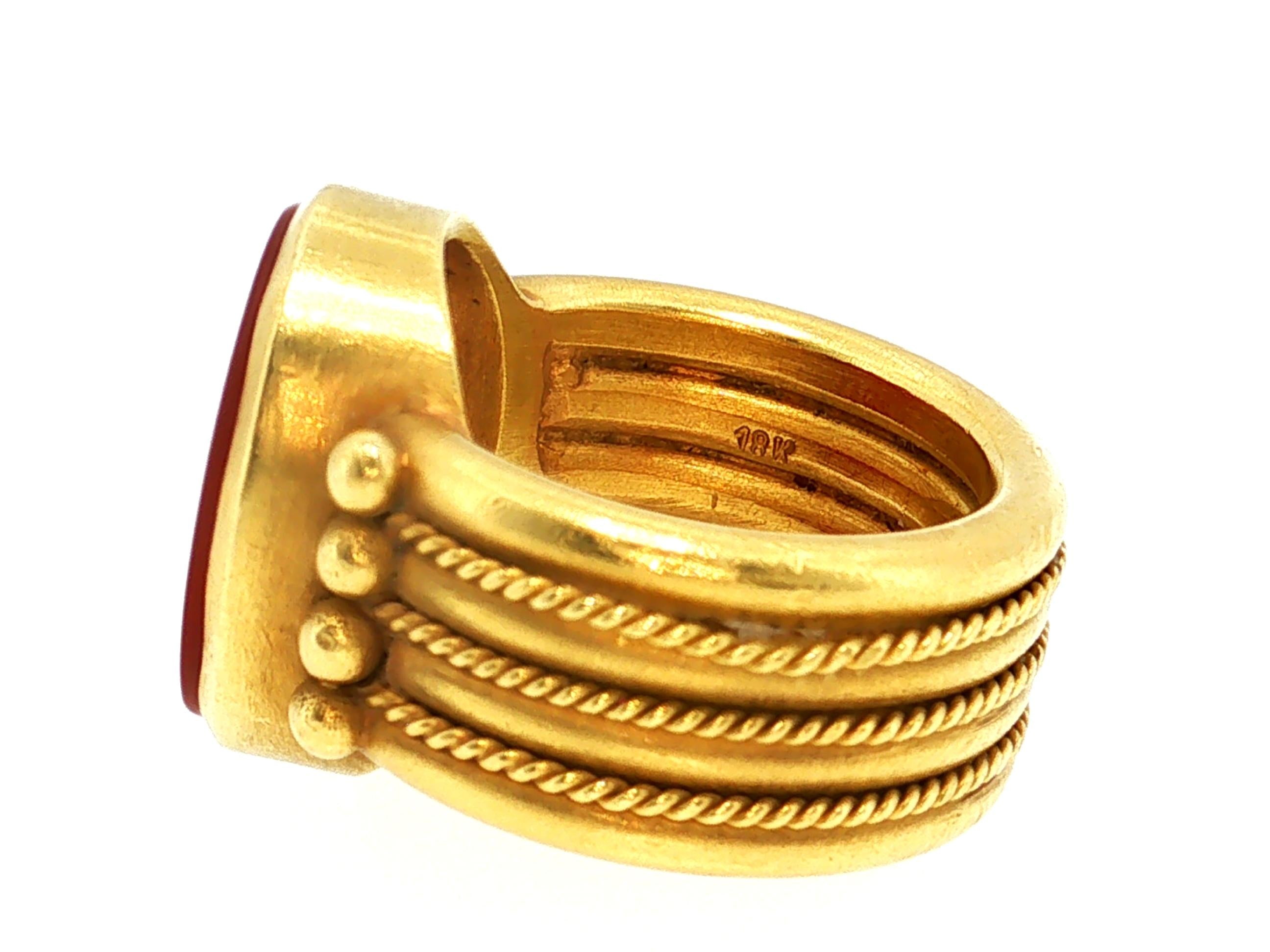 Vintage 18K Yellow Gold Cocktail Ring with 15.1x11.3 MM Carnelian Size 5.75