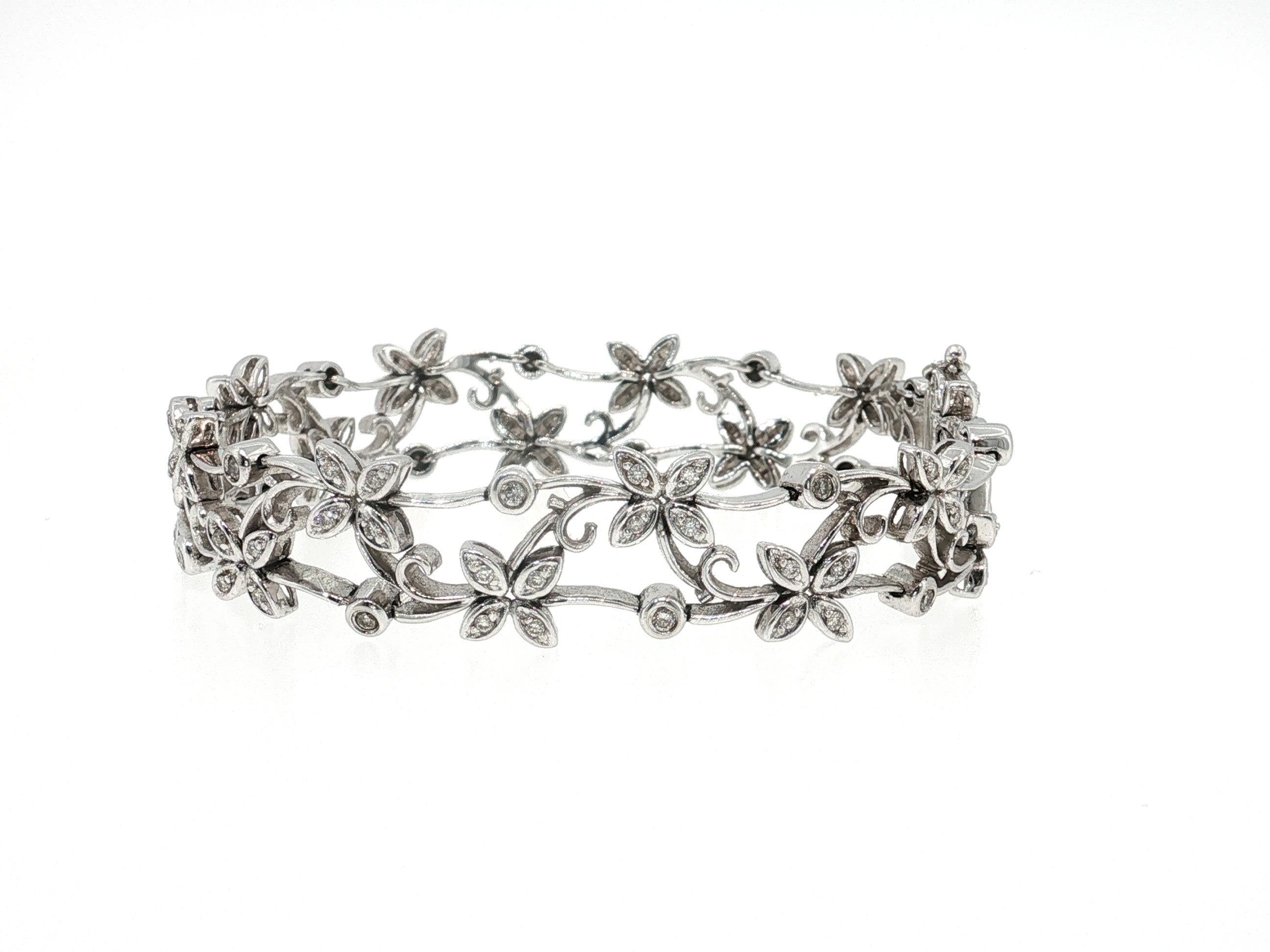 Vintage 14K White Gold Link Bracelet with 1.7 Carat Round Diamonds
