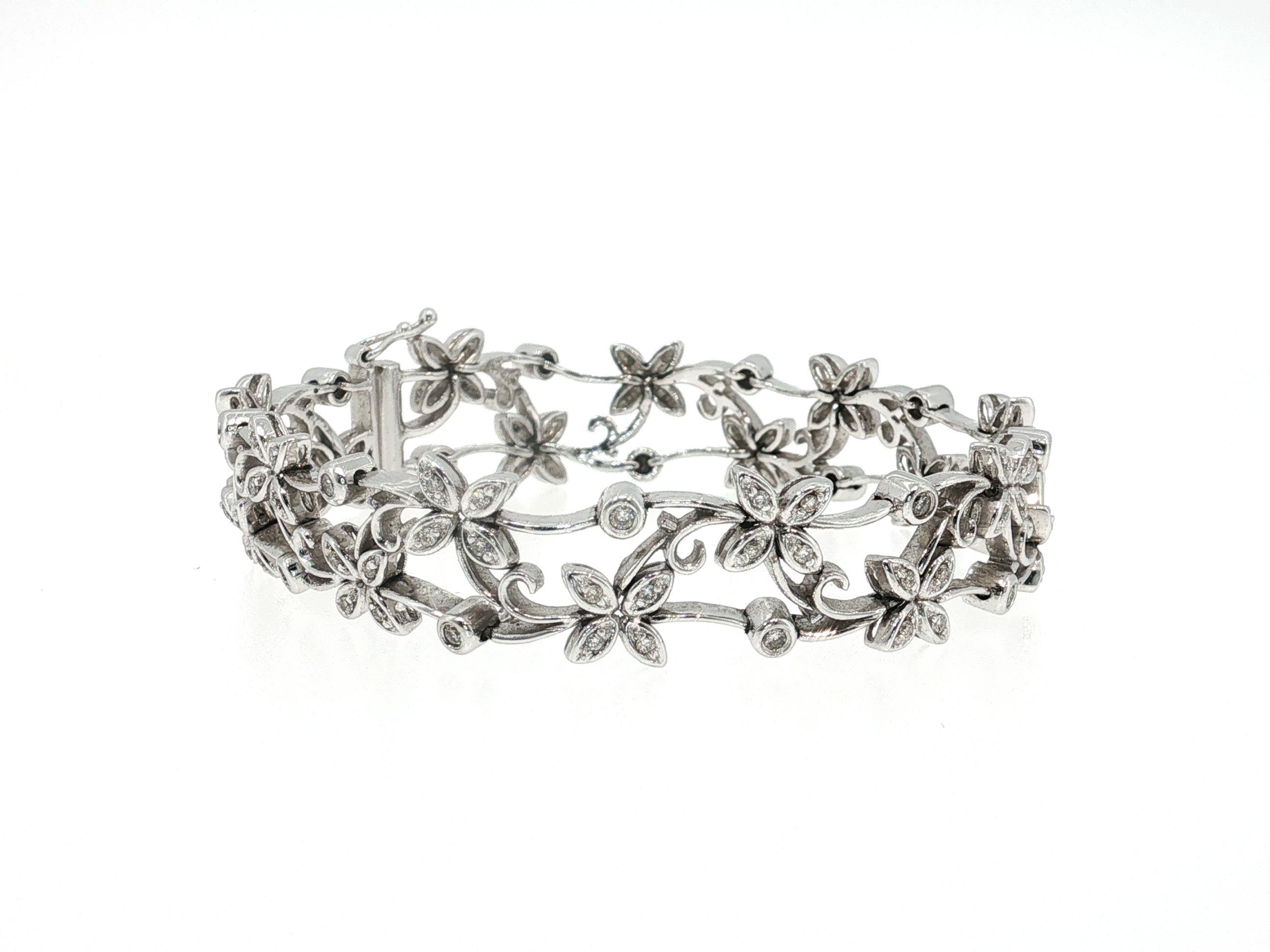Vintage 14K White Gold Link Bracelet with 1.7 Carat Round Diamonds