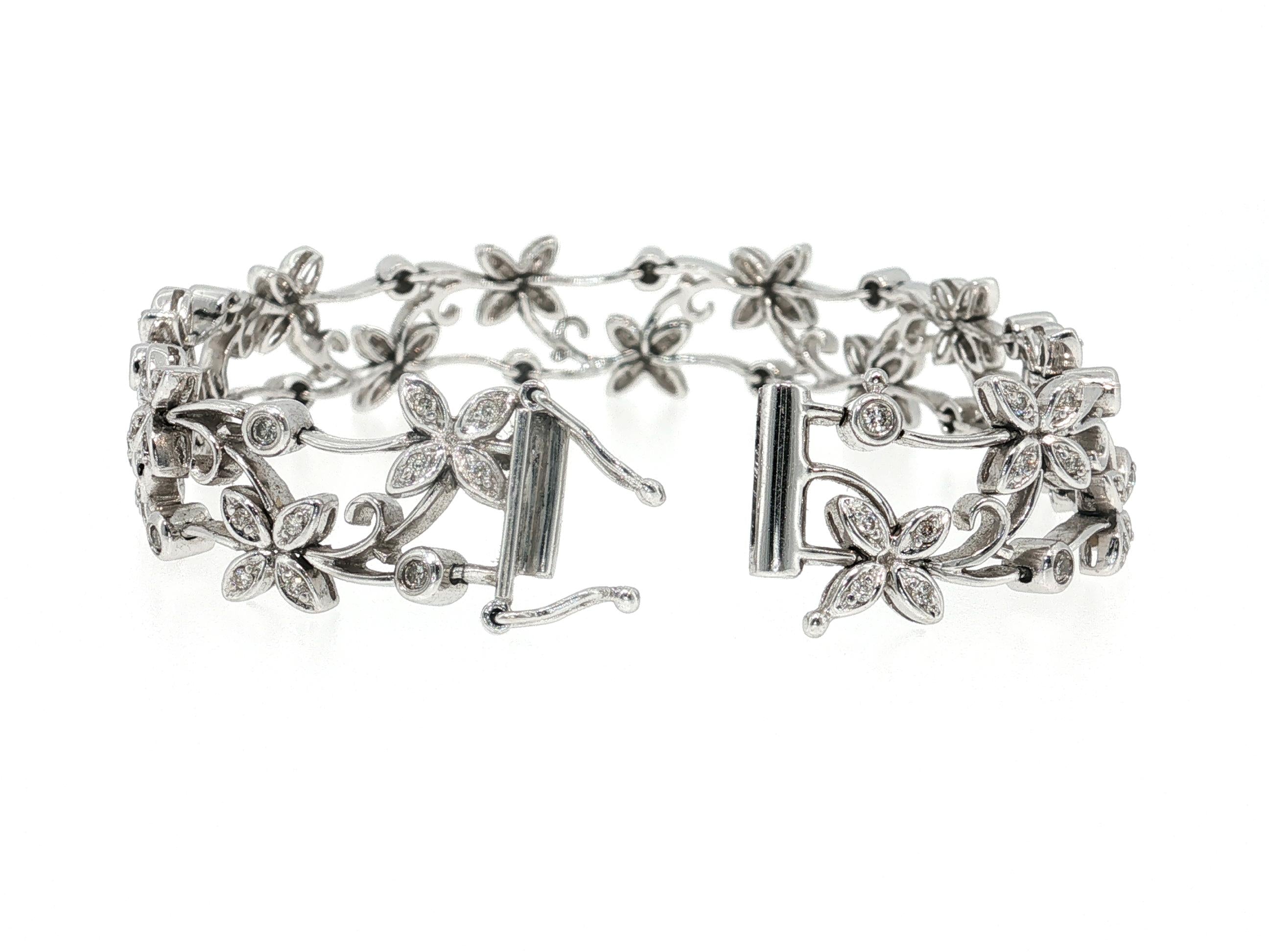 Vintage 14K White Gold Link Bracelet with 1.7 Carat Round Diamonds