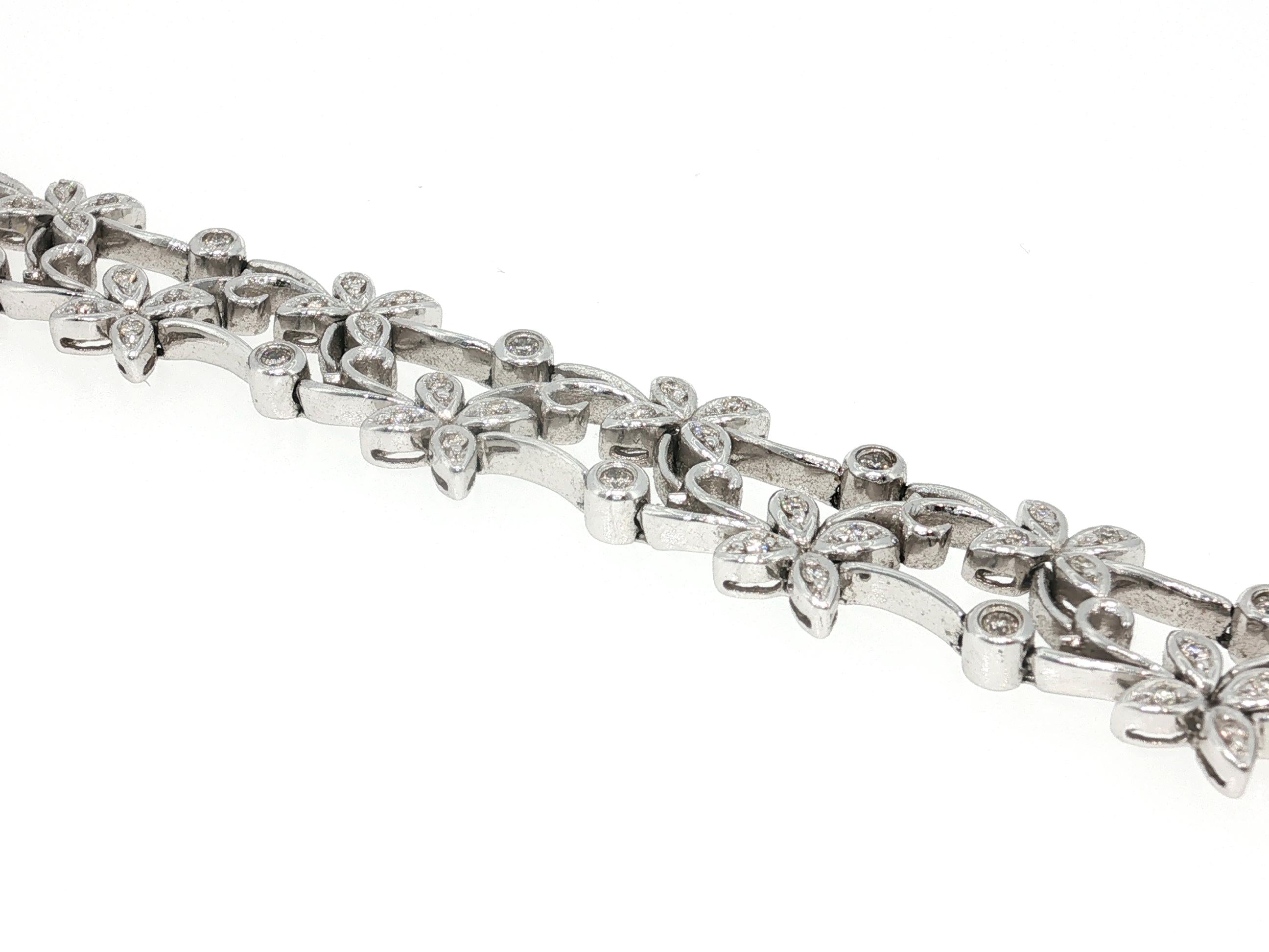 Vintage 14K White Gold Link Bracelet with 1.7 Carat Round Diamonds