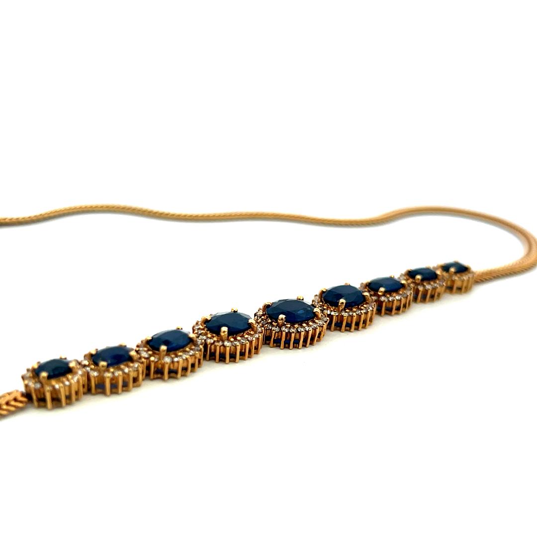 18K YG Station Necklace with 1.5 Carat Round Diamonds & 9.5 Carat Sapphires