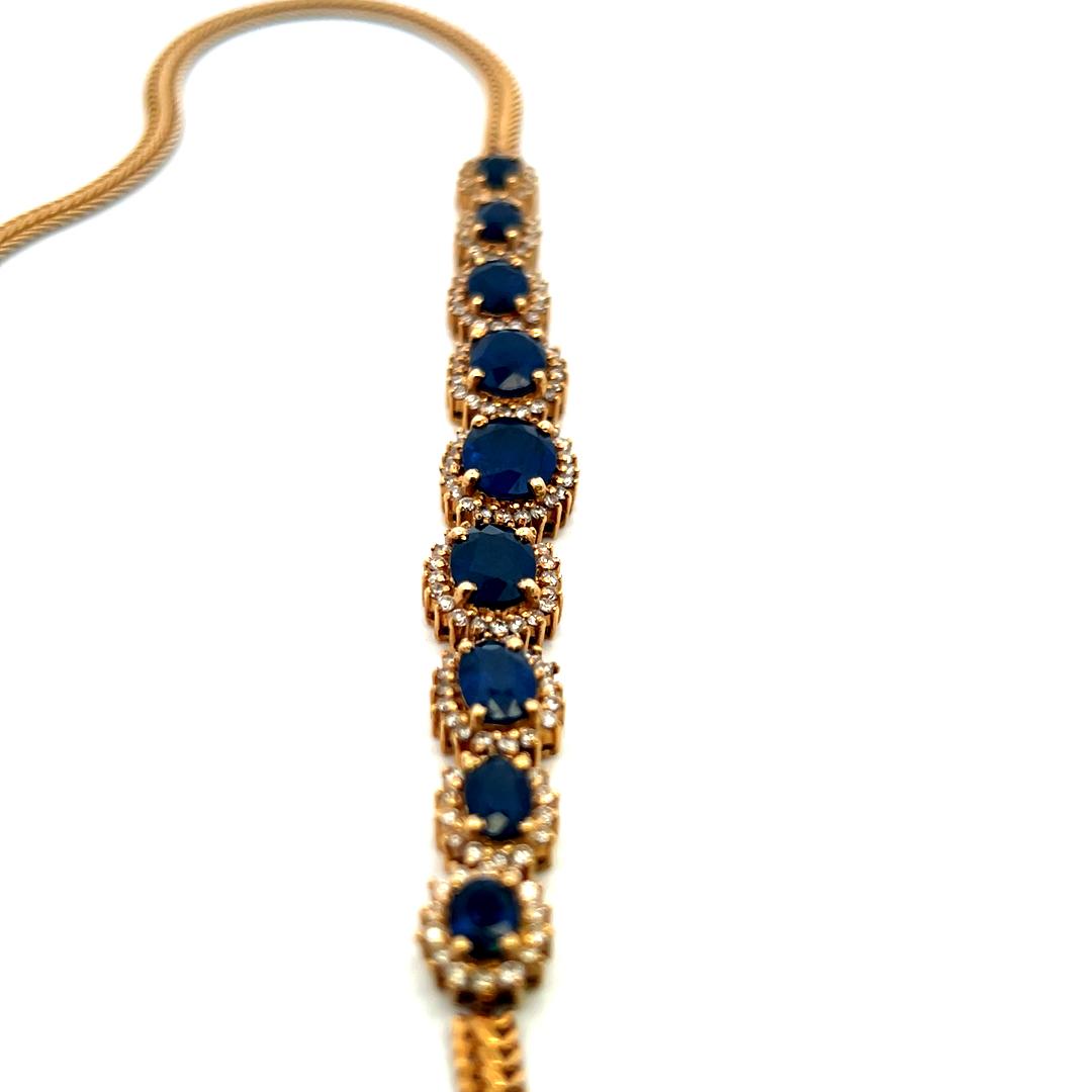 18K YG Station Necklace with 1.5 Carat Round Diamonds & 9.5 Carat Sapphires