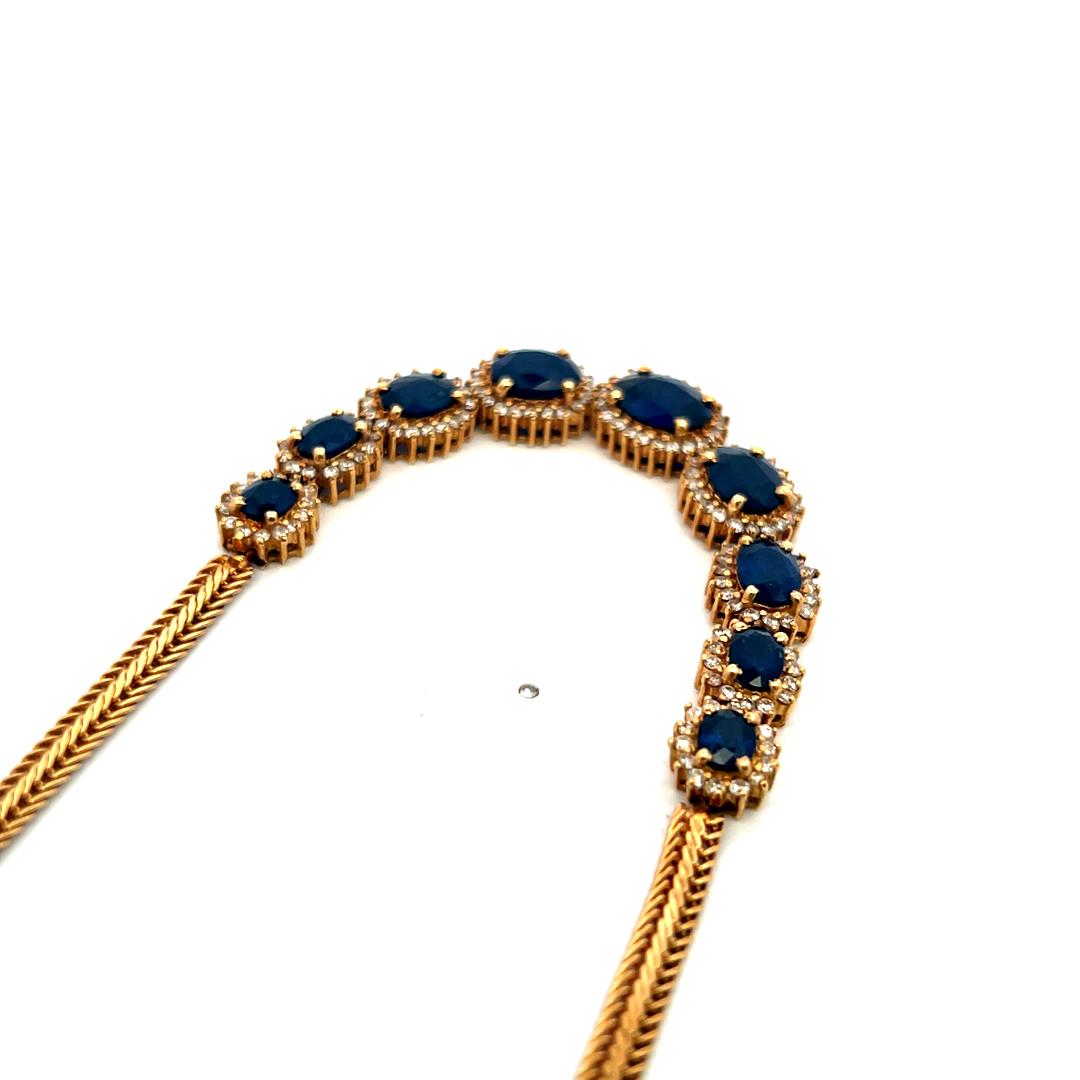 18K YG Station Necklace with 1.5 Carat Round Diamonds & 9.5 Carat Sapphires