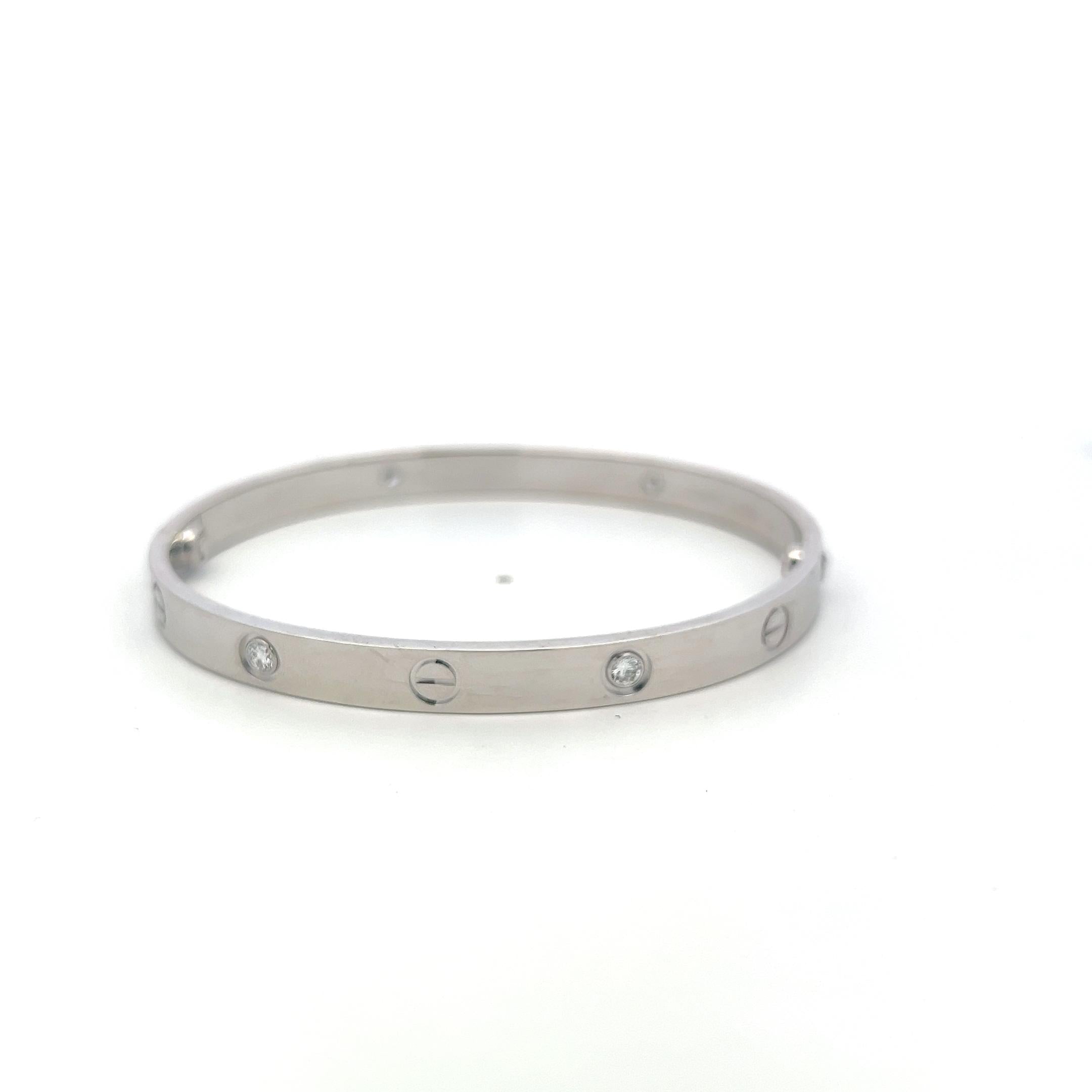 Cartier 18K White Gold Love Bracelet with 0.42 Carat Round F VS Diamonds